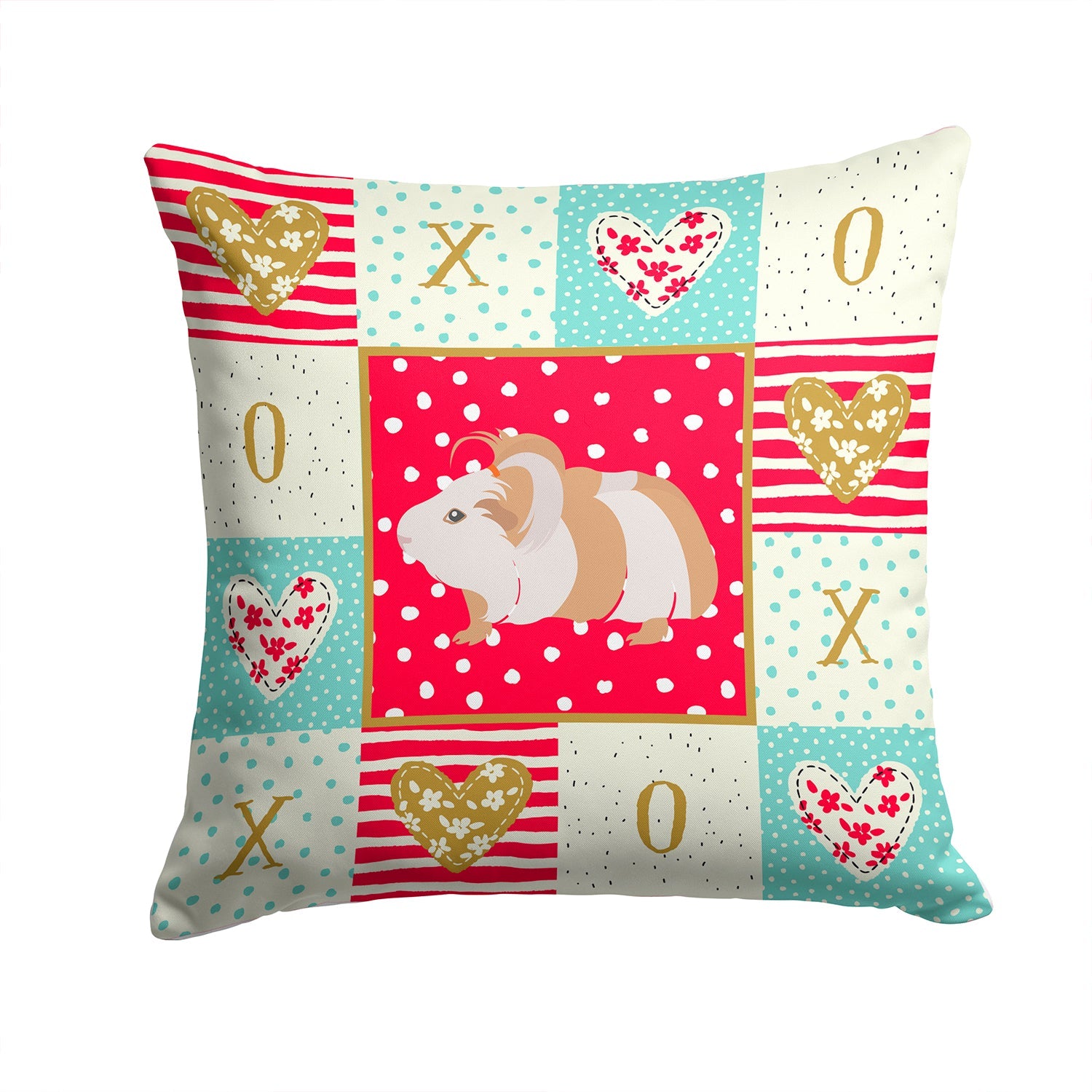 Silkie Guinea Pig Love Decorative Throw Pillow 14x14 Indoor Outdoor Accent Cushion, Fabric Cover with Insert for Sofa, Bed, Porch & Living Room