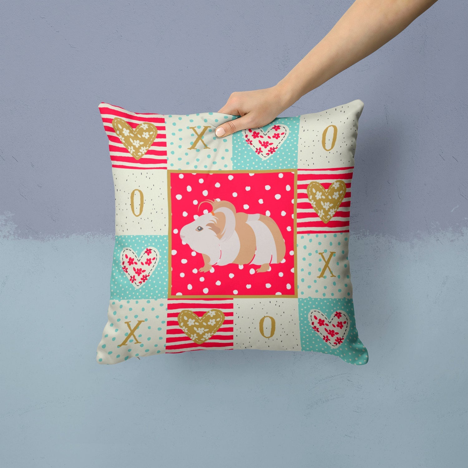 Silkie Guinea Pig Love Decorative Throw Pillow 14x14 Indoor Outdoor Accent Cushion, Fabric Cover with Insert for Sofa, Bed, Porch & Living Room