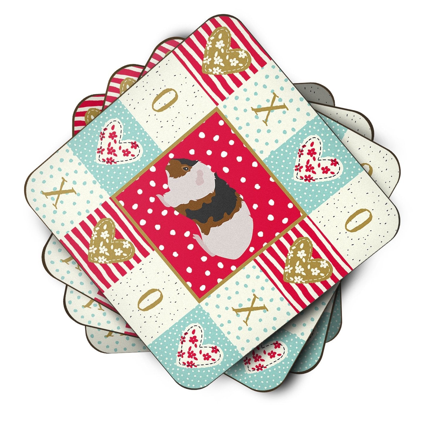 Teddy Guinea Pig Love Foam Coasters Set of 4 Cup Coasters for Indoor Outdoor, Tabletop Protection, Anti Slip, Mouse pad Material