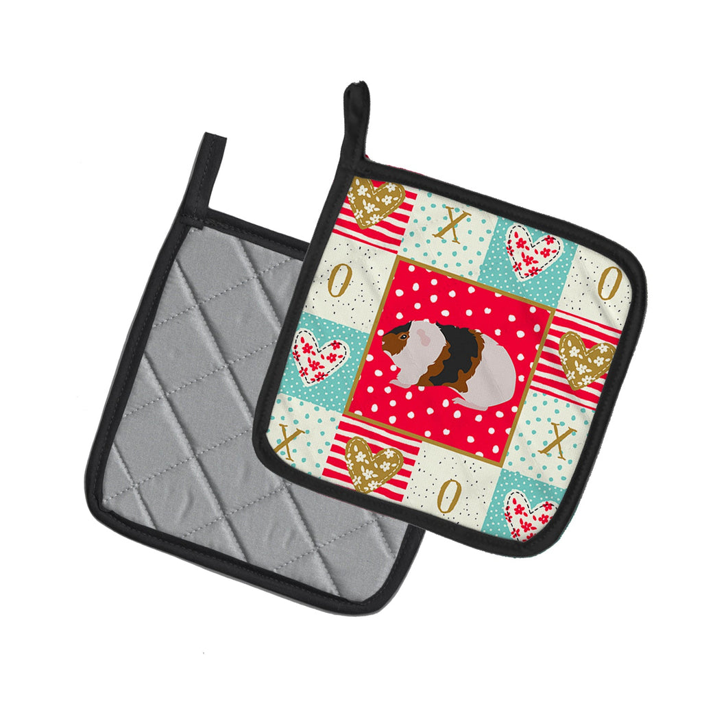 Teddy Guinea Pig Love Pot Holder Set of 2 Heat Resistant Quilted Hot Pads 7.5 x 7.5 Inch, Insulated Kitchen Trivets for Cooking & Baking