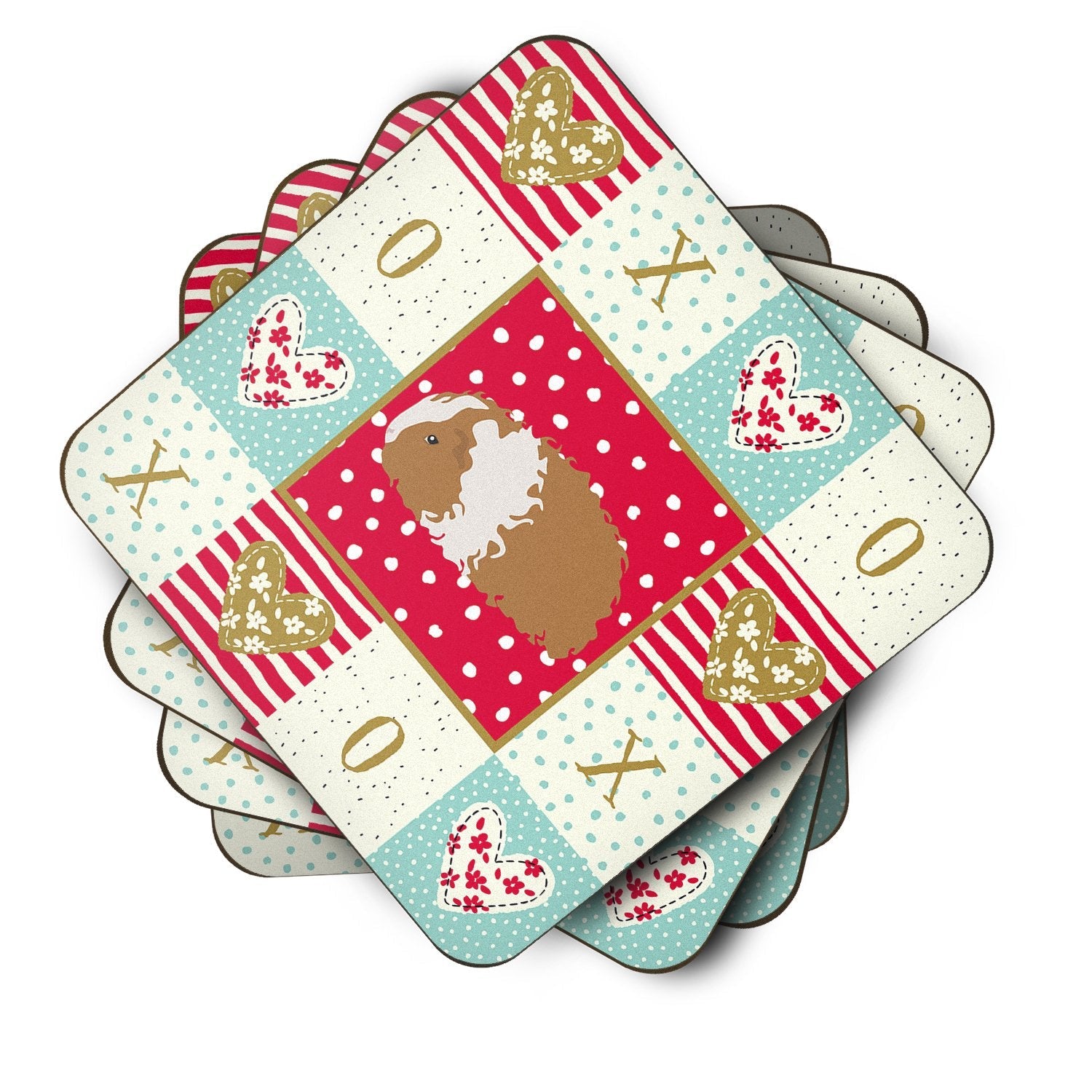 Texel Guinea Pig Love Foam Coasters Set of 4 Cup Coasters for Indoor Outdoor, Tabletop Protection, Anti Slip, Mouse pad Material