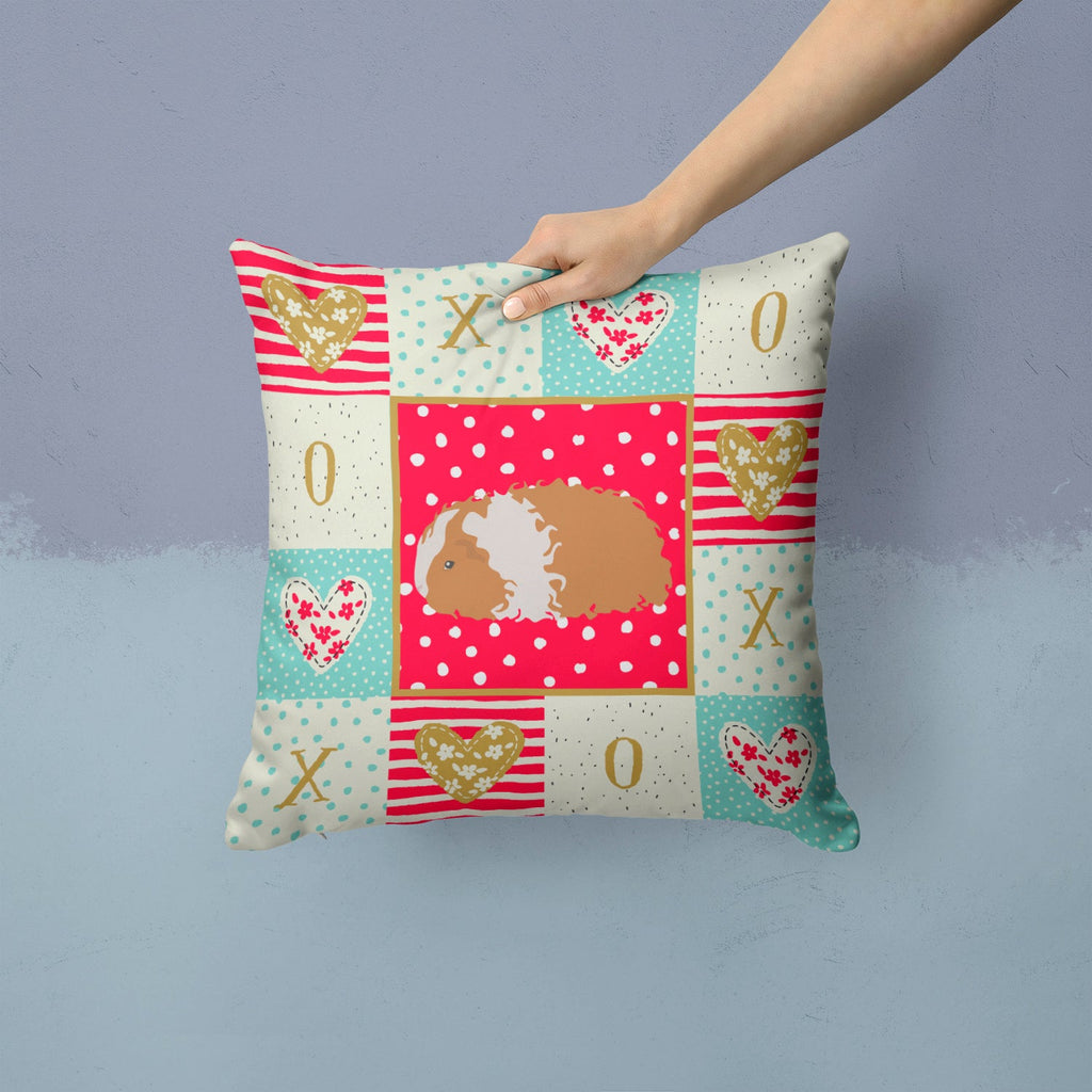 Texel Guinea Pig Love Decorative Throw Pillow 14x14 Indoor Outdoor Accent Cushion, Fabric Cover with Insert for Sofa, Bed, Porch & Living Room