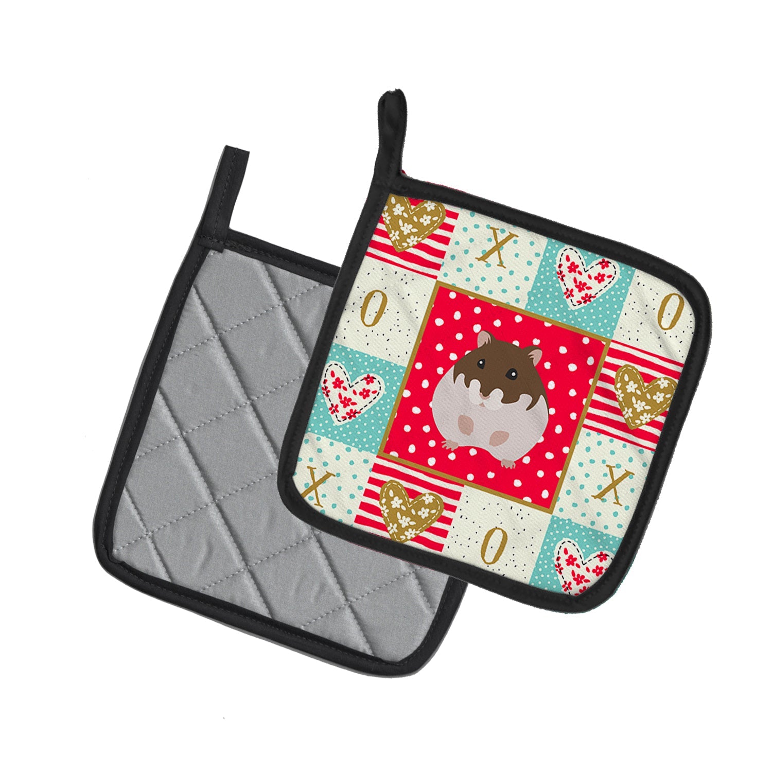 Dzungarian Hamster Love Pot Holder Set of 2 Heat Resistant Quilted Hot Pads 7.5 x 7.5 Inch, Insulated Kitchen Trivets for Cooking & Baking