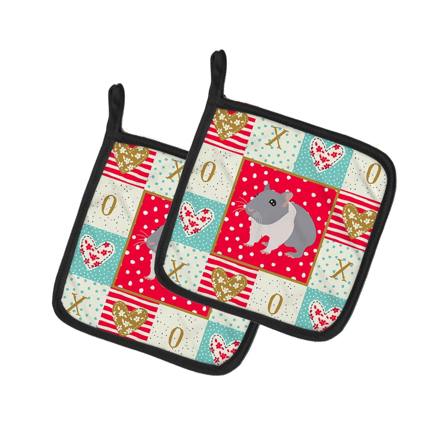South African Hamster Love Pot Holder Set of 2 Heat Resistant Quilted Hot Pads 7.5 x 7.5 Inch, Insulated Kitchen Trivets for Cooking & Baking