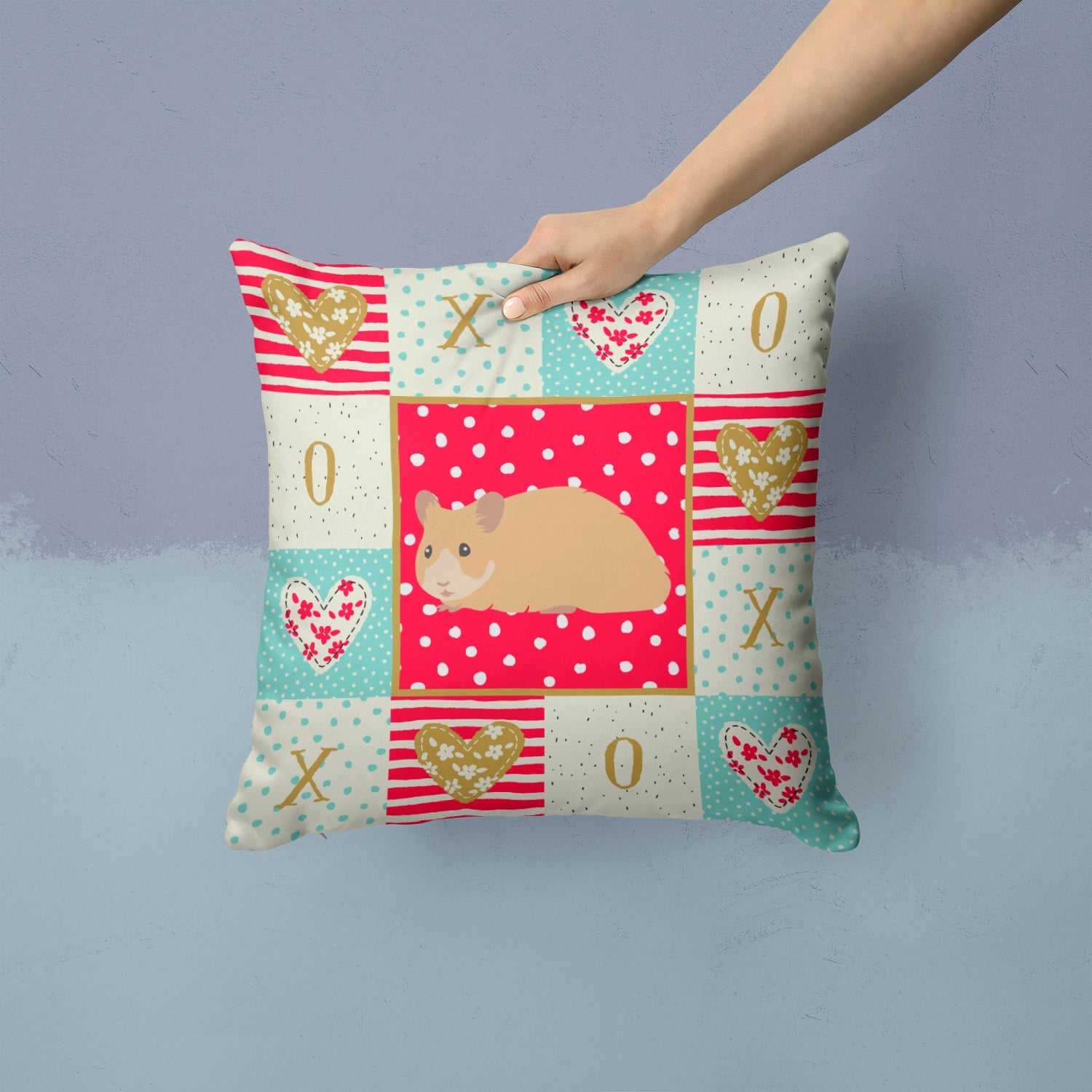 Syrian Golden Hamster Love Decorative Throw Pillow 14x14 Indoor Outdoor Accent Cushion, Fabric Cover with Insert for Sofa, Bed, Porch & Living Room