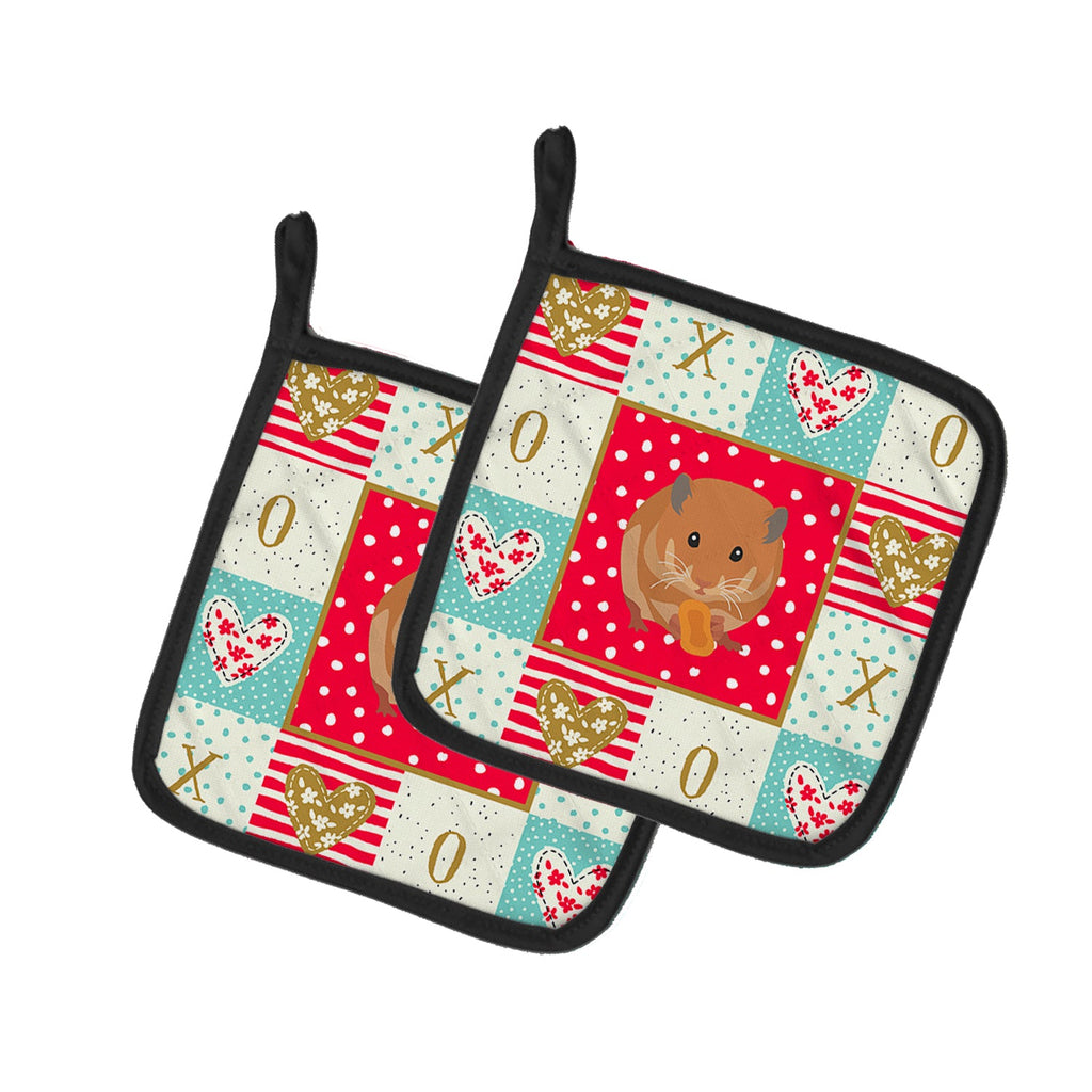Teddy Bear Hamster Love Pot Holder Set of 2 Heat Resistant Quilted Hot Pads 7.5 x 7.5 Inch, Insulated Kitchen Trivets for Cooking & Baking