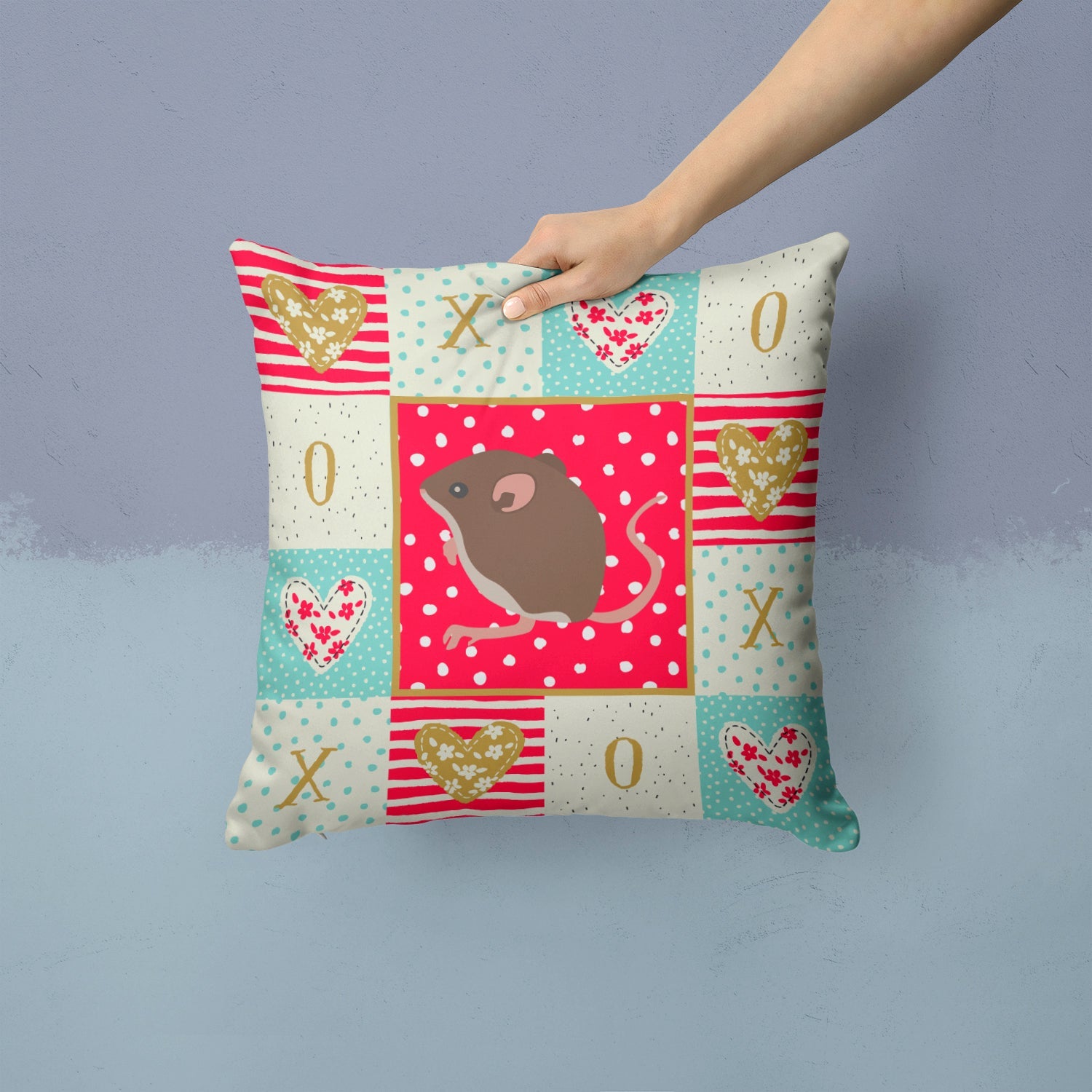Baby Mouse Love Decorative Throw Pillow 14x14 Indoor Outdoor Accent Cushion, Fabric Cover with Insert for Sofa, Bed, Porch & Living Room