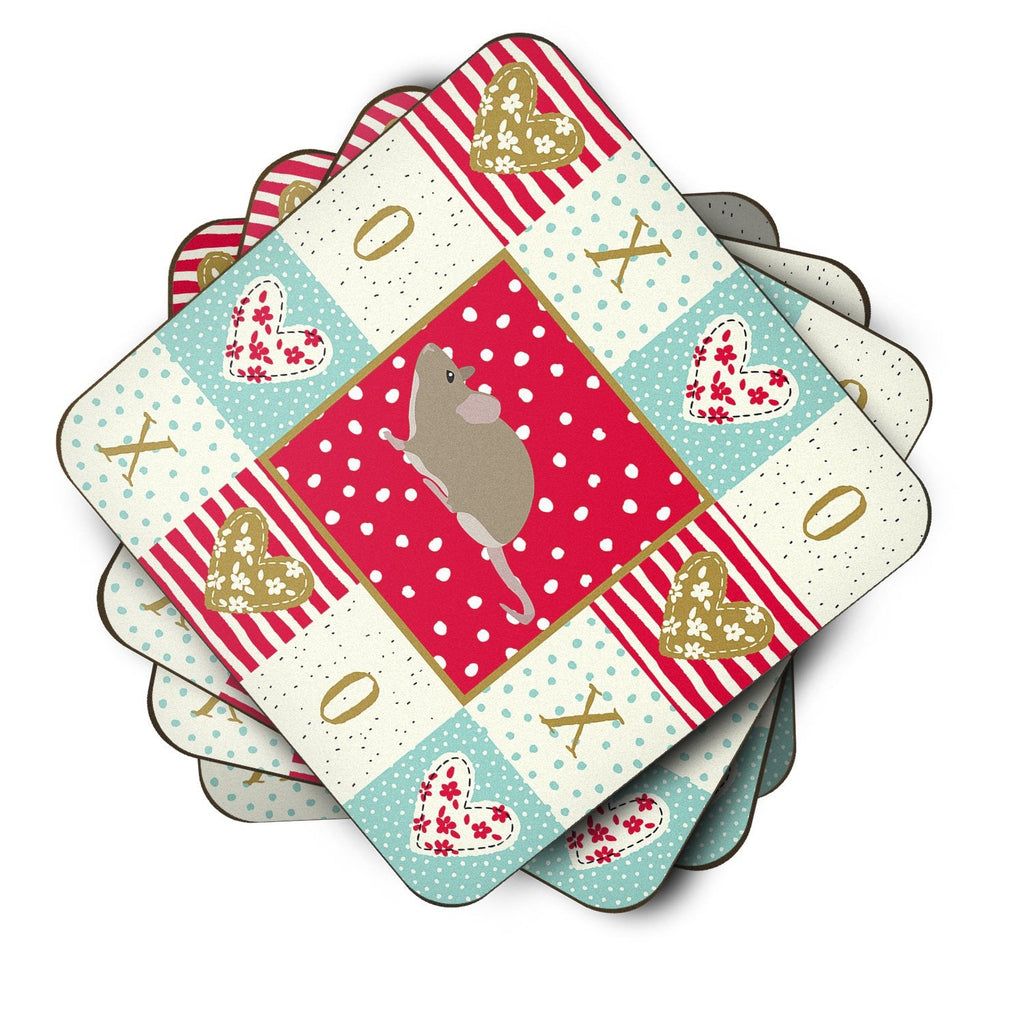 Grey Domestic Mouse Love Foam Coasters Set of 4 Cup Coasters for Indoor Outdoor, Tabletop Protection, Anti Slip, Mouse pad Material
