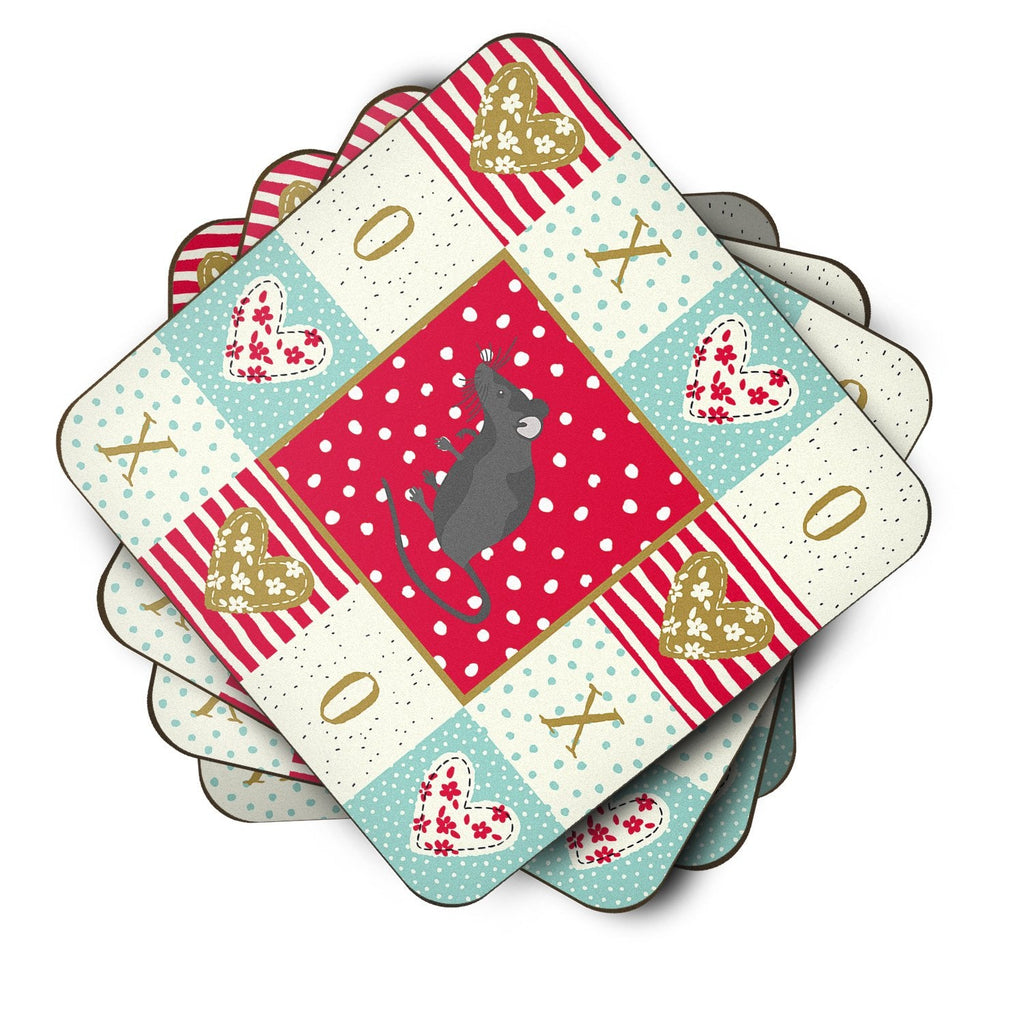 Satin Mouse Love Foam Coasters Set of 4 Cup Coasters for Indoor Outdoor, Tabletop Protection, Anti Slip, Mouse pad Material