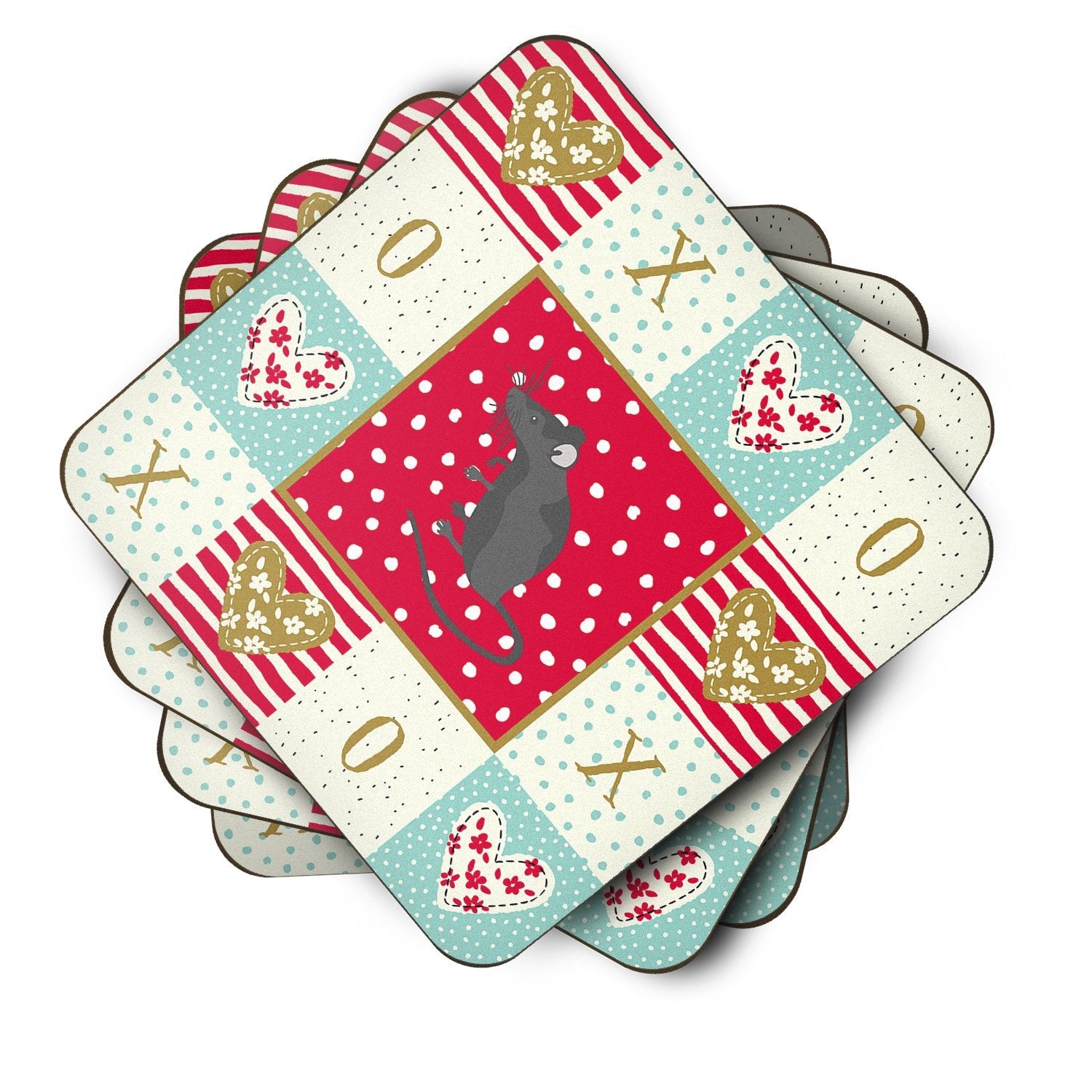 Satin Mouse Love Foam Coasters Set of 4 Cup Coasters for Indoor Outdoor, Tabletop Protection, Anti Slip, Mouse pad Material