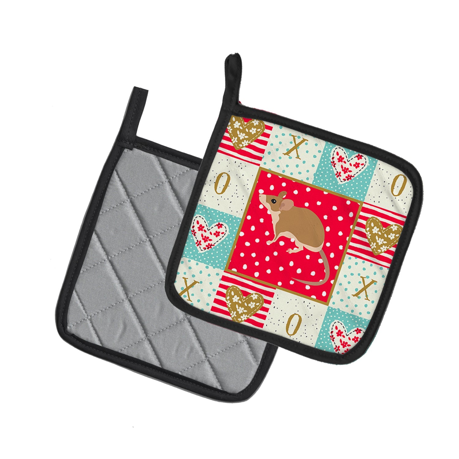 Spiny Mouse Love Pot Holder Set of 2 Heat Resistant Quilted Hot Pads 7.5 x 7.5 Inch, Insulated Kitchen Trivets for Cooking & Baking
