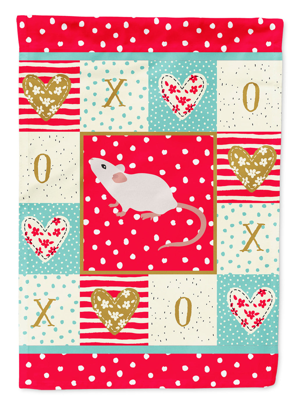White Domestic Mouse Love House Flag 28x40 Porch Sleeve Pole Decorative Outside Yard Banner Artwork Wall Hanging, Polyester