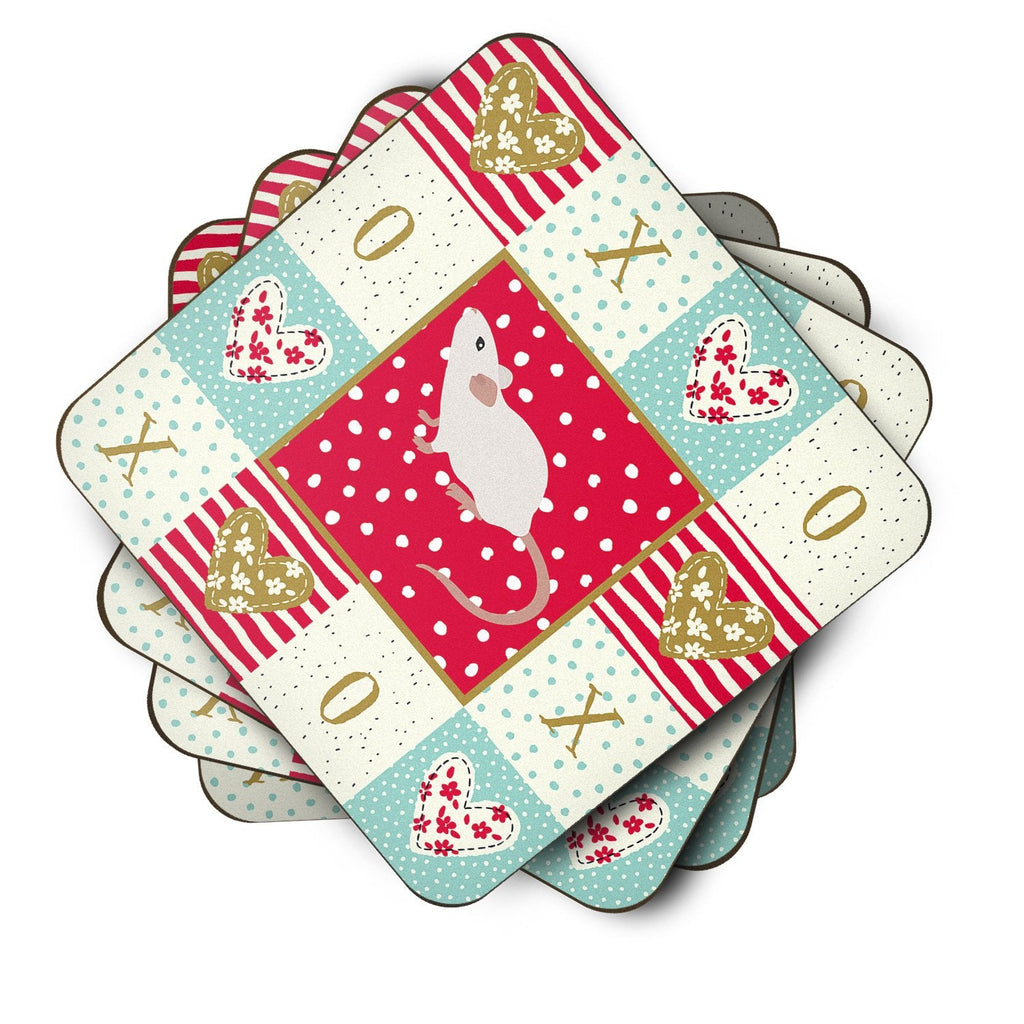 White Domestic Mouse Love Foam Coasters Set of 4 Cup Coasters for Indoor Outdoor, Tabletop Protection, Anti Slip, Mouse pad Material