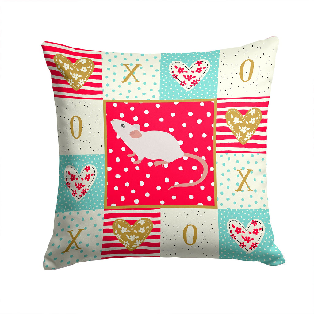 White Domestic Mouse Love Decorative Throw Pillow 14x14 Indoor Outdoor Accent Cushion, Fabric Cover with Insert for Sofa, Bed, Porch & Living Room