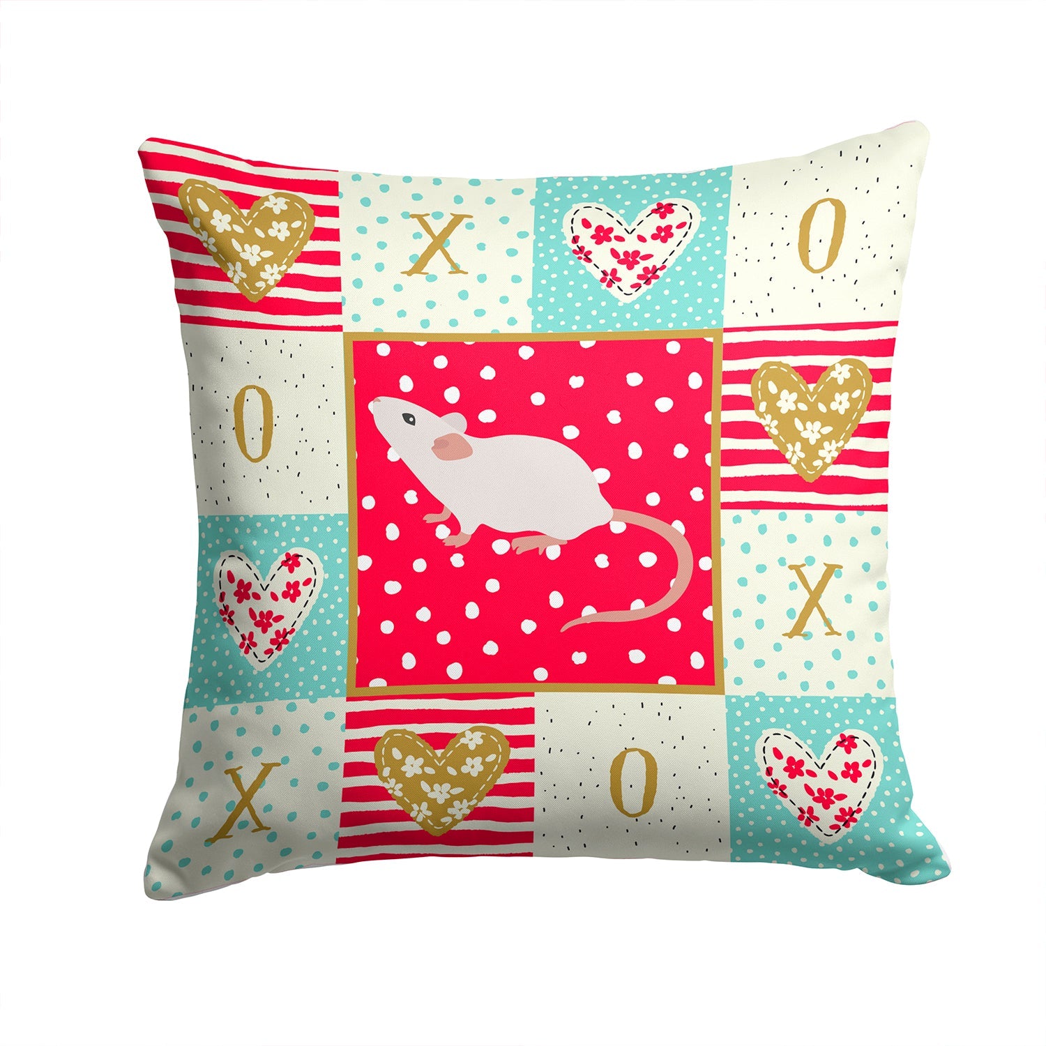 White Domestic Mouse Love Decorative Throw Pillow 14x14 Indoor Outdoor Accent Cushion, Fabric Cover with Insert for Sofa, Bed, Porch & Living Room