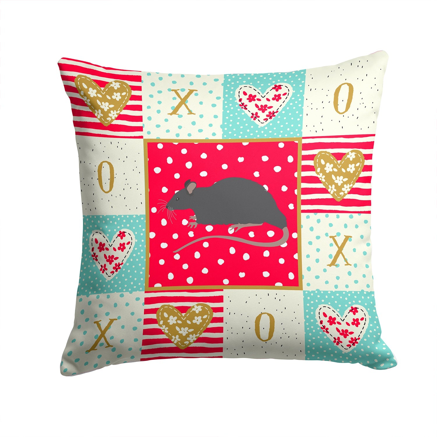 Black Rat Love Decorative Throw Pillow 14x14 Indoor Outdoor Accent Cushion, Fabric Cover with Insert for Sofa, Bed, Porch & Living Room