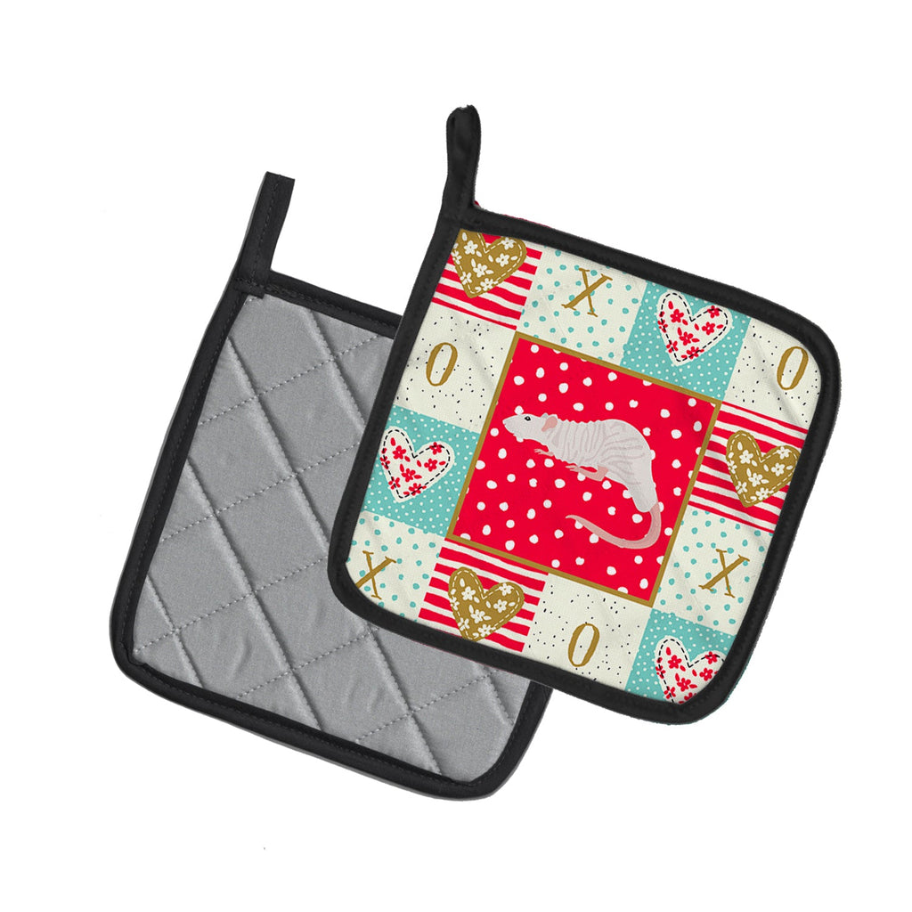 Dumbo Sphynx Rat Love Pot Holder Set of 2 Heat Resistant Quilted Hot Pads 7.5 x 7.5 Inch, Insulated Kitchen Trivets for Cooking & Baking