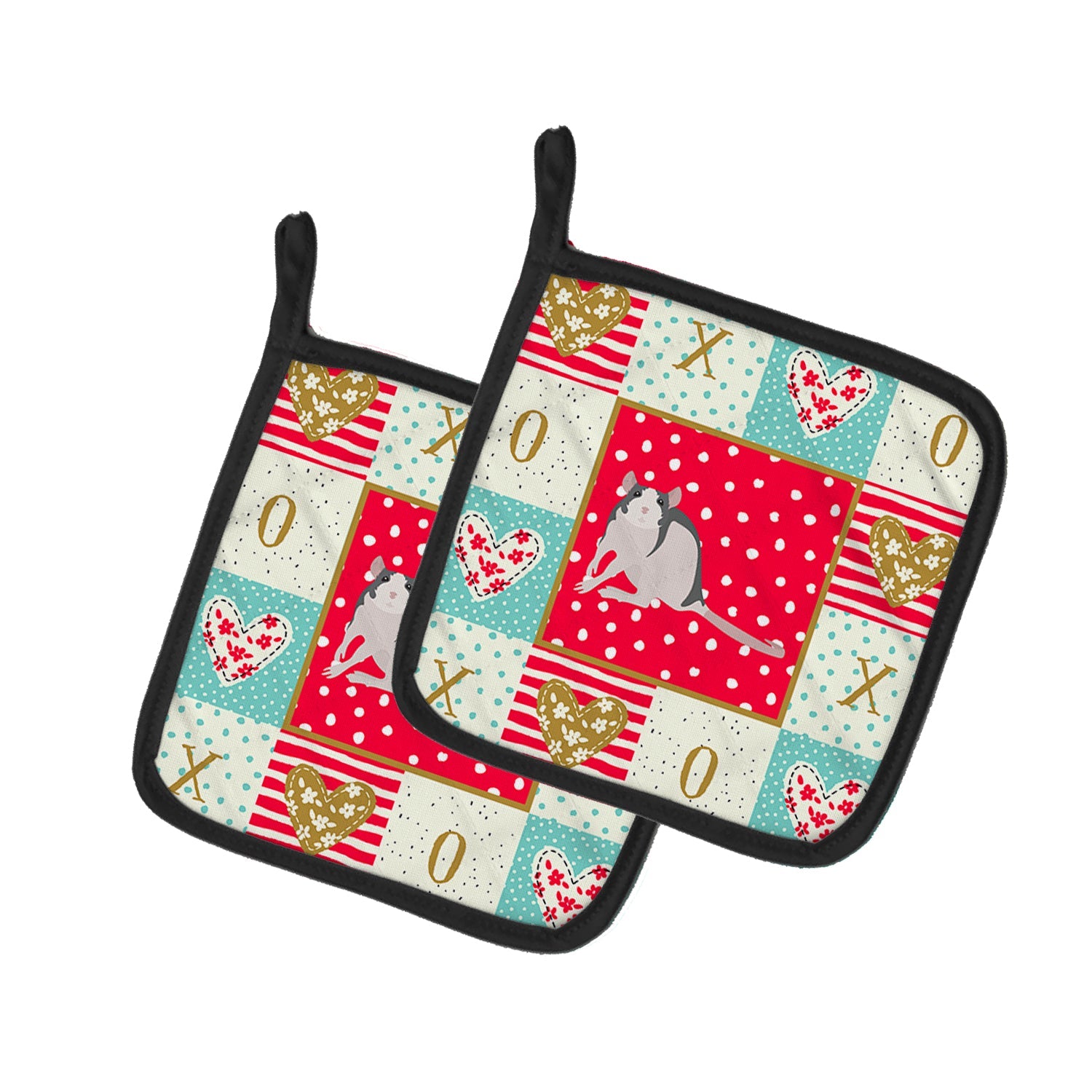 Husky Rat Love Pot Holder Set of 2 Heat Resistant Quilted Hot Pads 7.5 x 7.5 Inch, Insulated Kitchen Trivets for Cooking & Baking
