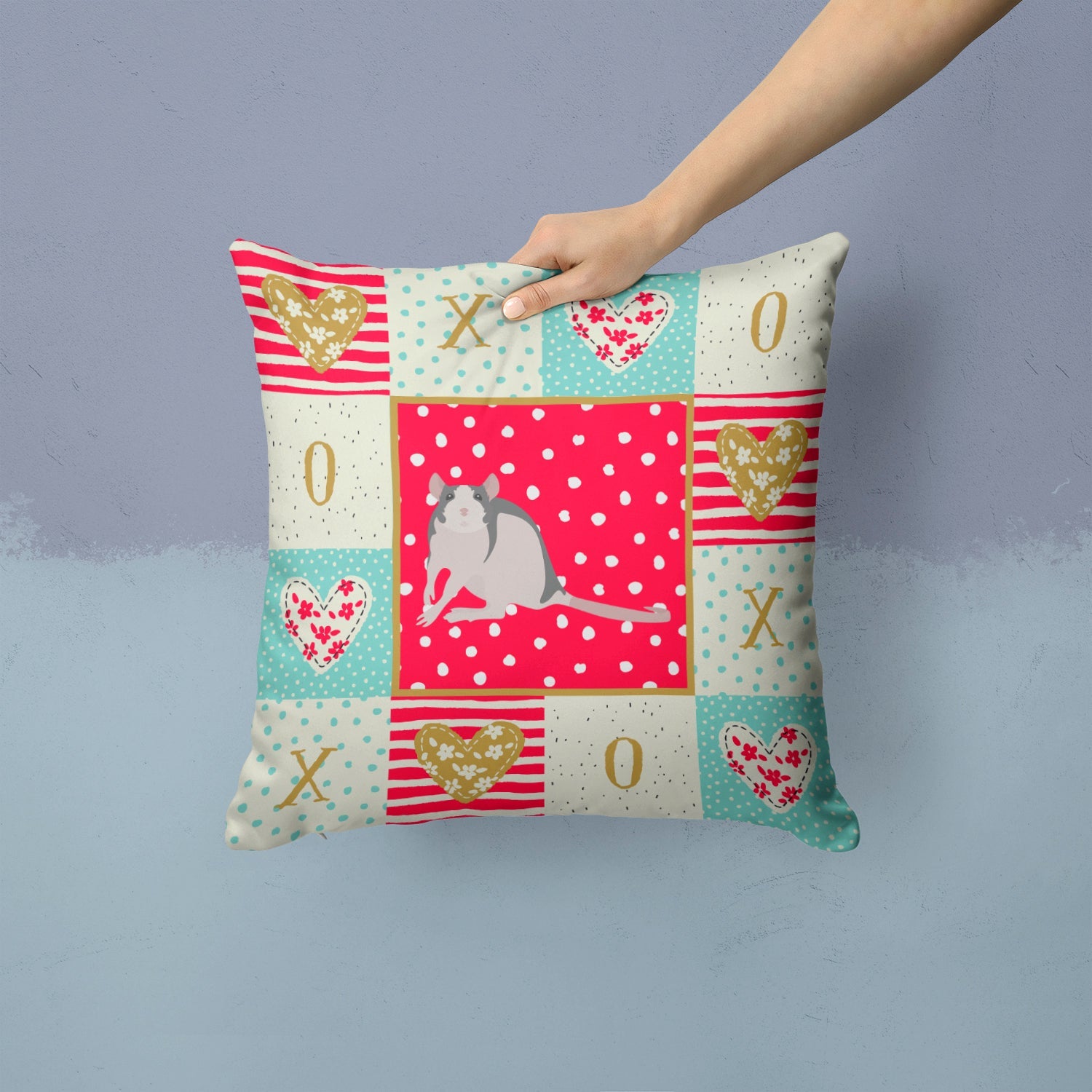 Husky Rat Love Decorative Throw Pillow 14x14 Indoor Outdoor Accent Cushion, Fabric Cover with Insert for Sofa, Bed, Porch & Living Room