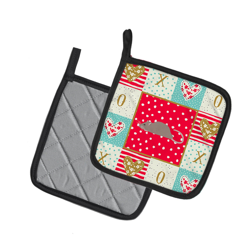 Satin Rat Love Pot Holder Set of 2 Heat Resistant Quilted Hot Pads 7.5 x 7.5 Inch, Insulated Kitchen Trivets for Cooking & Baking