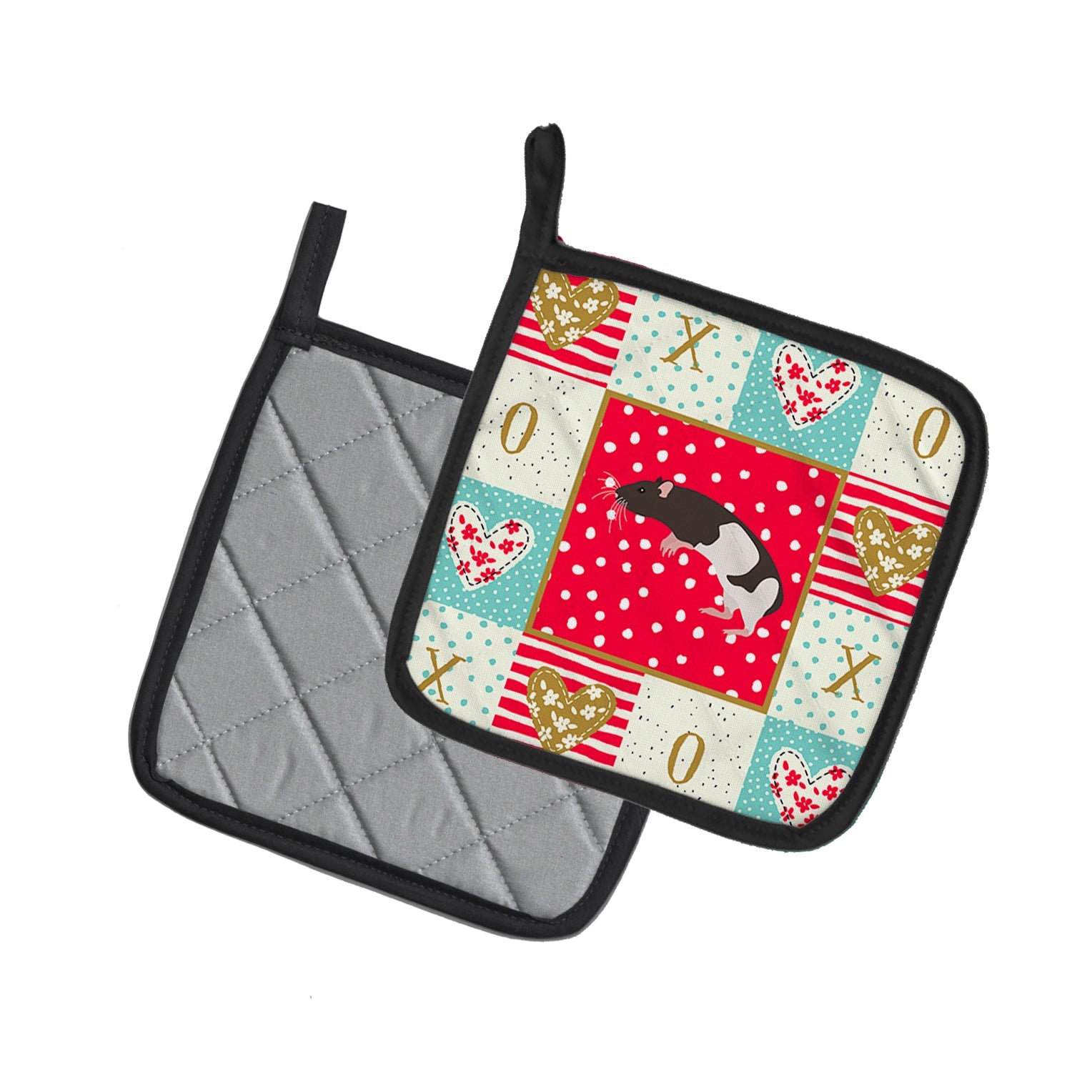 Tailless Rat Love Pot Holder Set of 2 Heat Resistant Quilted Hot Pads 7.5 x 7.5 Inch, Insulated Kitchen Trivets for Cooking & Baking