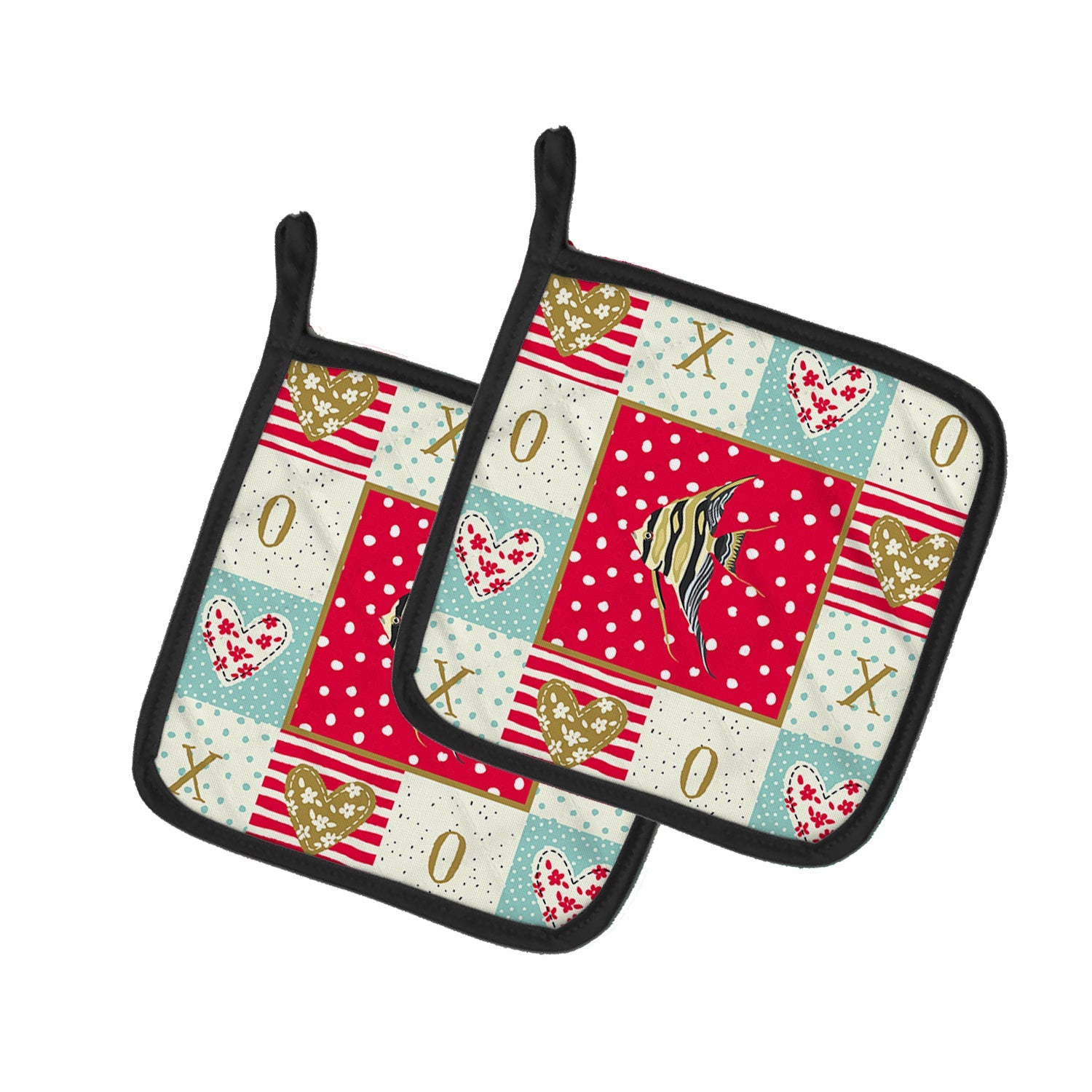 Angelfish Love Pot Holder Set of 2 Heat Resistant Quilted Hot Pads 7.5 x 7.5 Inch, Insulated Kitchen Trivets for Cooking & Baking