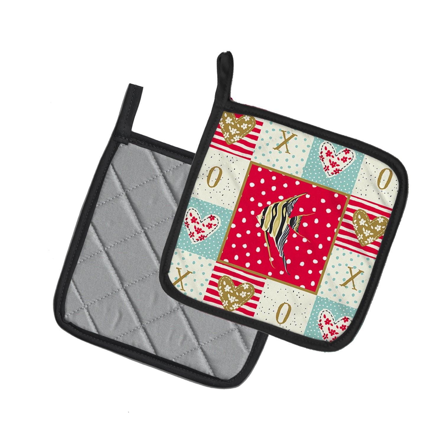 Angelfish Love Pot Holder Set of 2 Heat Resistant Quilted Hot Pads 7.5 x 7.5 Inch, Insulated Kitchen Trivets for Cooking & Baking