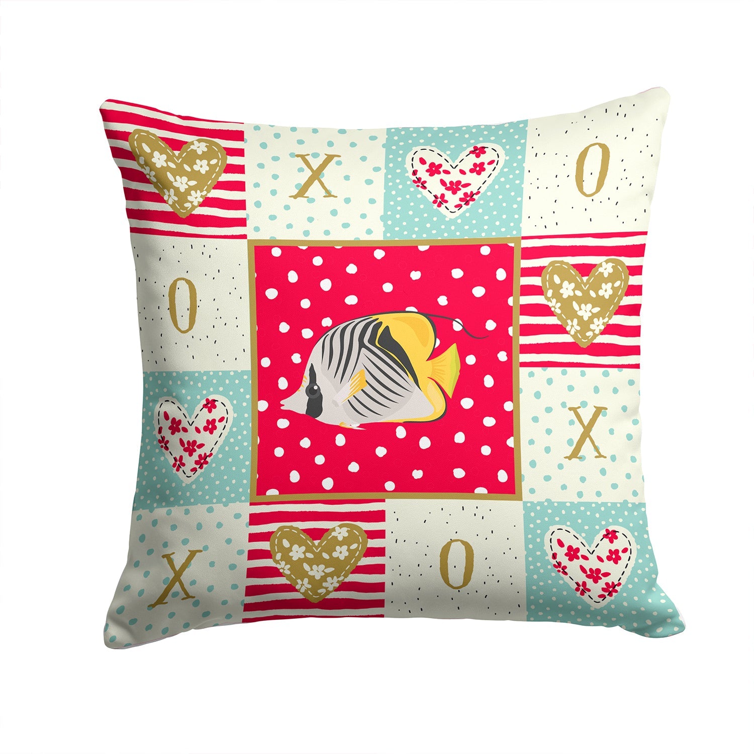 Butterfly Fish Love Decorative Throw Pillow 14x14 Indoor Outdoor Accent Cushion, Fabric Cover with Insert for Sofa, Bed, Porch & Living Room