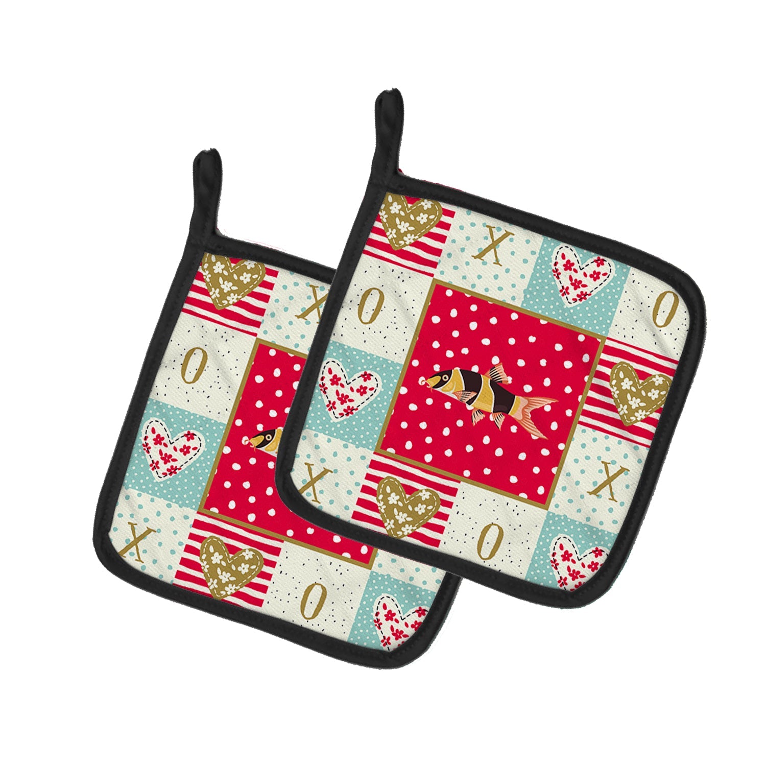 Clown Loach Fish Love Pot Holder Set of 2 Heat Resistant Quilted Hot Pads 7.5 x 7.5 Inch, Insulated Kitchen Trivets for Cooking & Baking