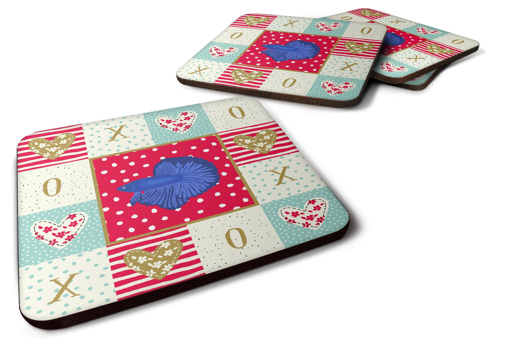Delta Tail Betta Fish Love Foam Coasters Set of 4 Cup Coasters for Indoor Outdoor, Tabletop Protection, Anti Slip, Mouse pad Material
