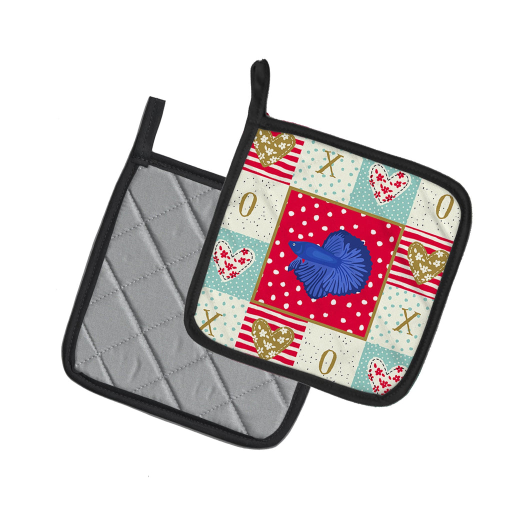 Delta Tail Betta Fish Love Pot Holder Set of 2 Heat Resistant Quilted Hot Pads 7.5 x 7.5 Inch, Insulated Kitchen Trivets for Cooking & Baking