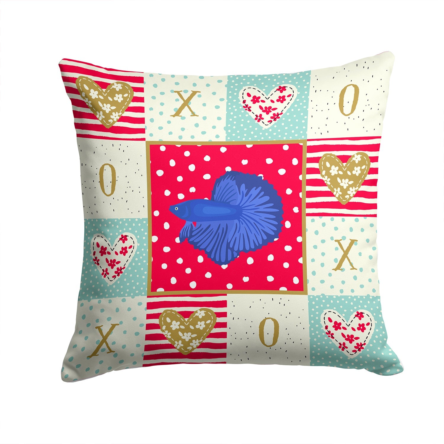 Delta Tail Betta Fish Love Decorative Throw Pillow 14x14 Indoor Outdoor Accent Cushion, Fabric Cover with Insert for Sofa, Bed, Porch & Living Room