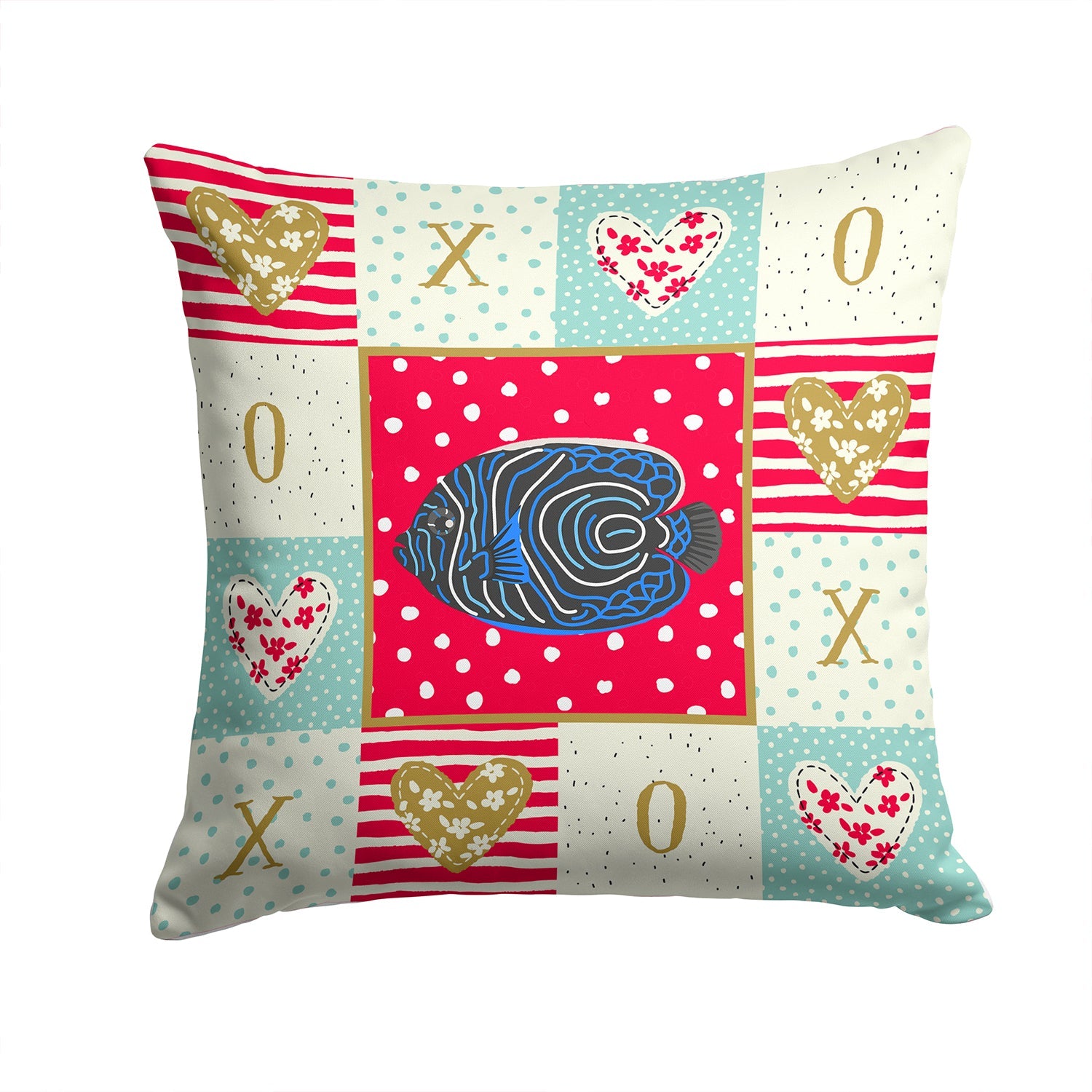 Emperor Angelfish Love Decorative Throw Pillow 14x14 Indoor Outdoor Accent Cushion, Fabric Cover with Insert for Sofa, Bed, Porch & Living Room