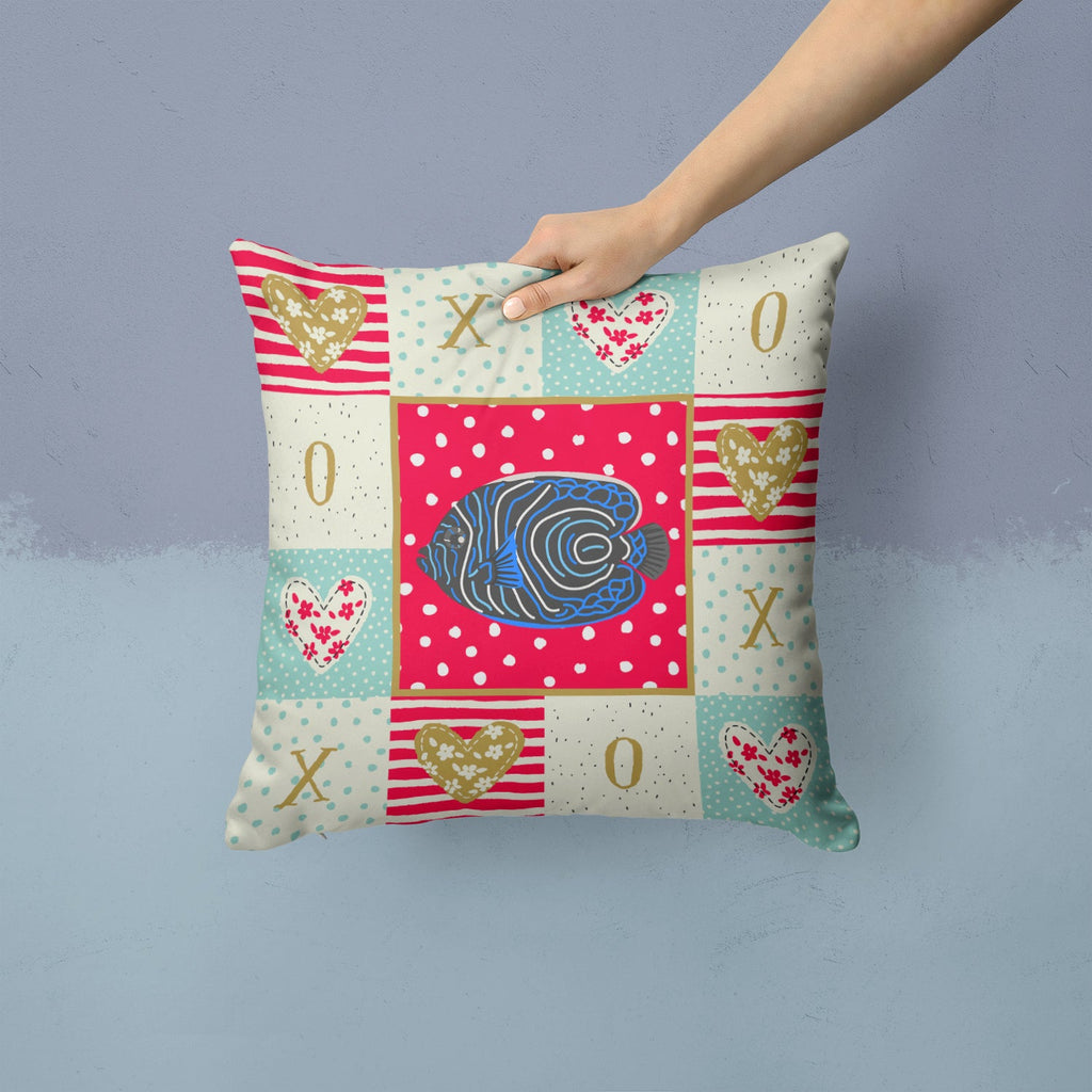 Emperor Angelfish Love Decorative Throw Pillow 14x14 Indoor Outdoor Accent Cushion, Fabric Cover with Insert for Sofa, Bed, Porch & Living Room