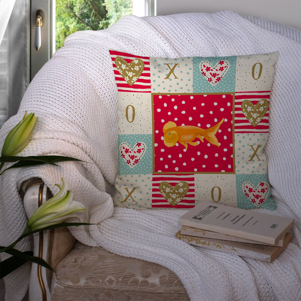 Bubble Eyed Goldfish Love Decorative Throw Pillow 14x14 Indoor Outdoor Accent Cushion, Fabric Cover with Insert for Sofa, Bed, Porch & Living Room