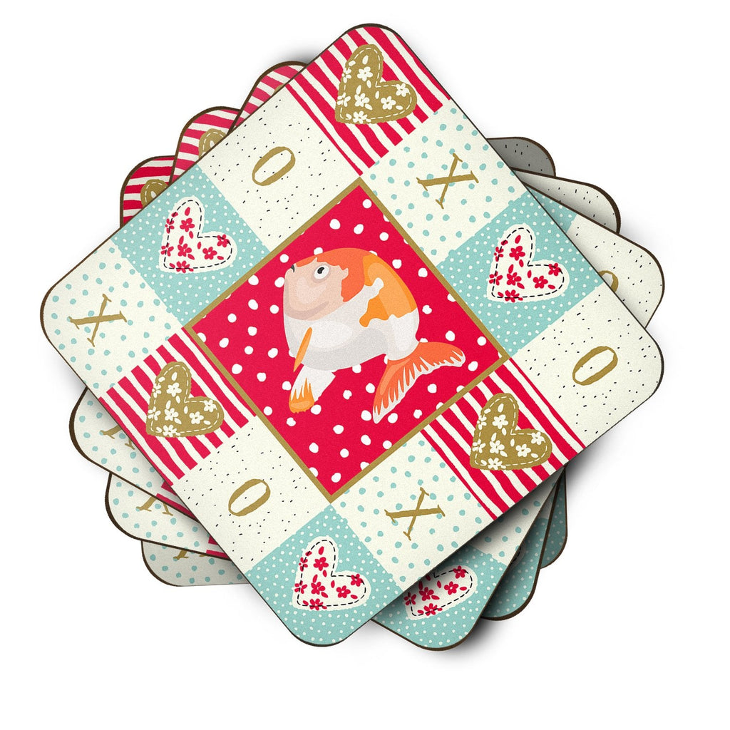 Lionhead Goldfish Love Foam Coasters Set of 4 Cup Coasters for Indoor Outdoor, Tabletop Protection, Anti Slip, Mouse pad Material