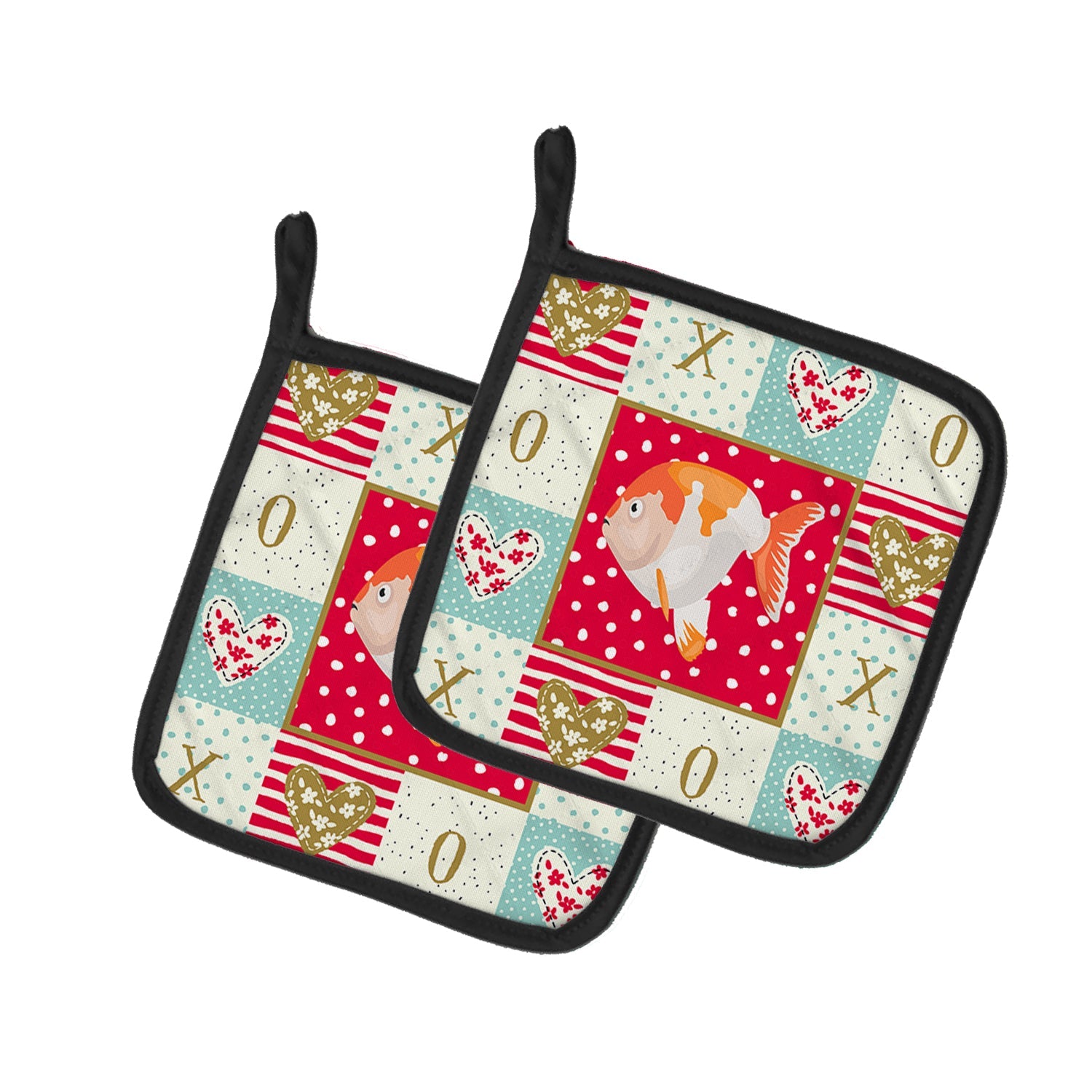 Lionhead Goldfish Love Pot Holder Set of 2 Heat Resistant Quilted Hot Pads 7.5 x 7.5 Inch, Insulated Kitchen Trivets for Cooking & Baking