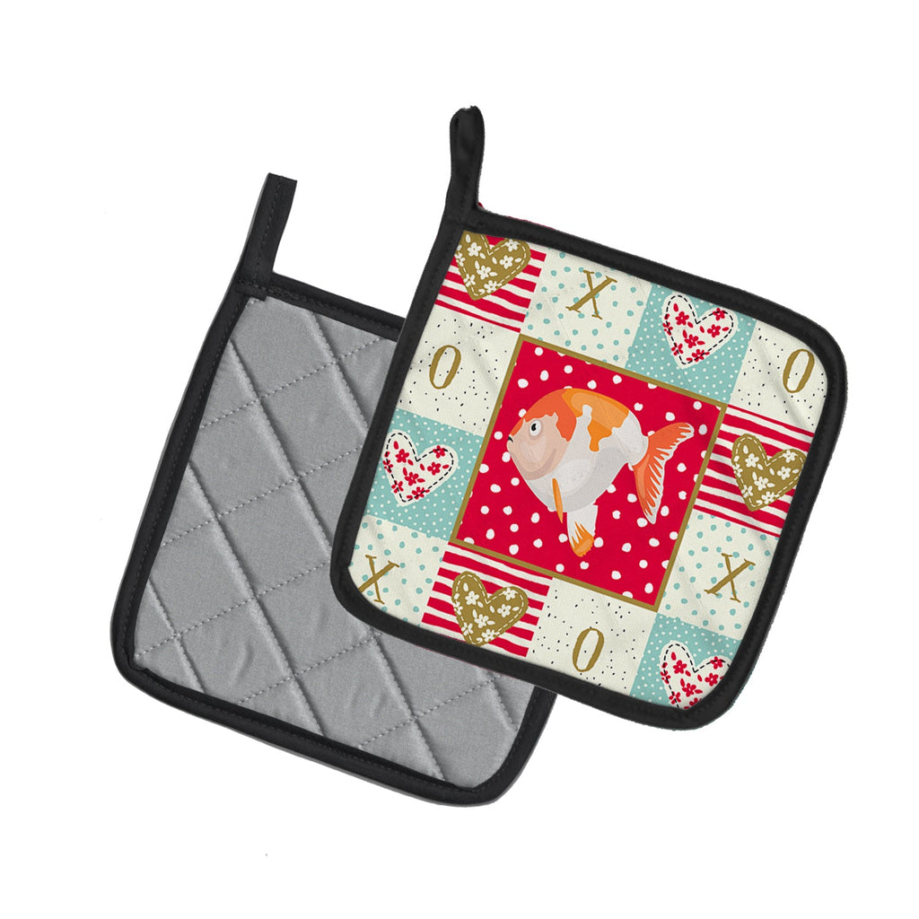 Lionhead Goldfish Love Pot Holder Set of 2 Heat Resistant Quilted Hot Pads 7.5 x 7.5 Inch, Insulated Kitchen Trivets for Cooking & Baking