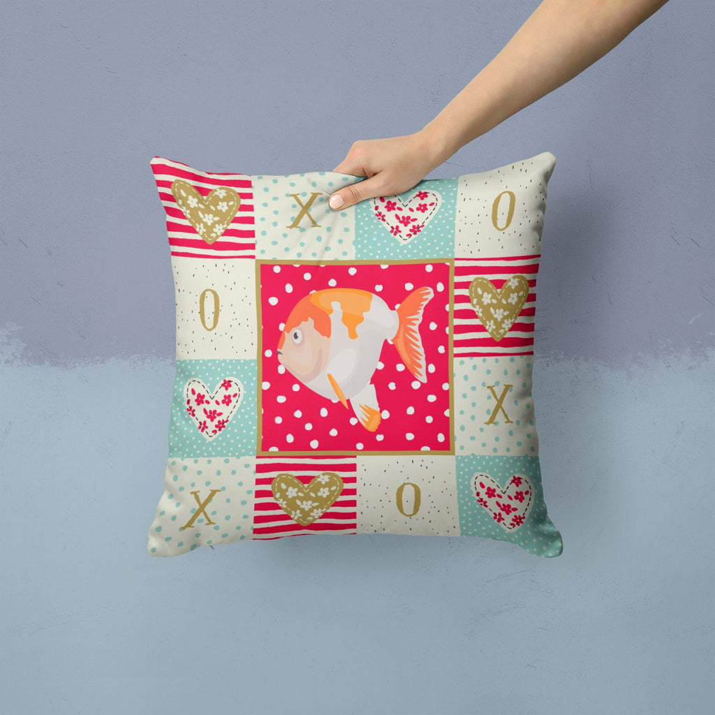 Lionhead Goldfish Love Decorative Throw Pillow 14x14 Indoor Outdoor Accent Cushion, Fabric Cover with Insert for Sofa, Bed, Porch & Living Room