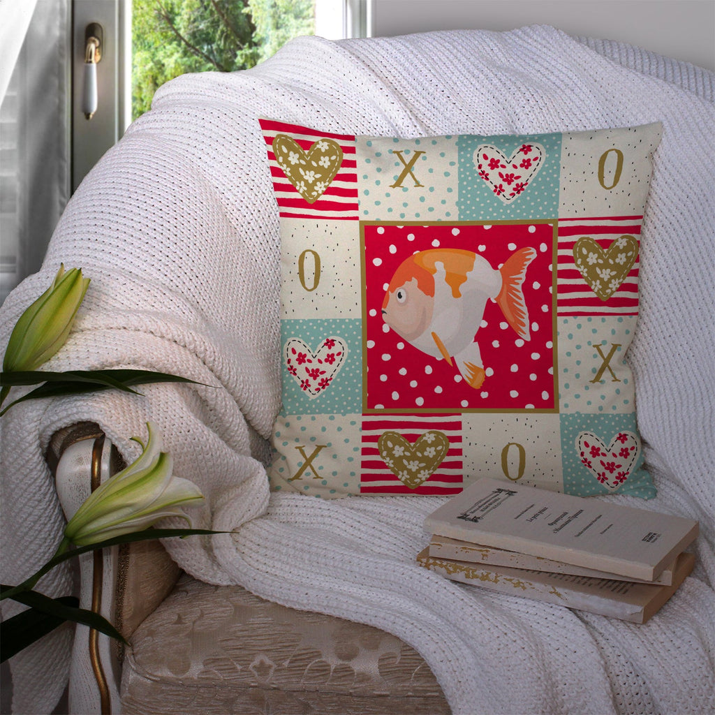 Lionhead Goldfish Love Decorative Throw Pillow 14x14 Indoor Outdoor Accent Cushion, Fabric Cover with Insert for Sofa, Bed, Porch & Living Room
