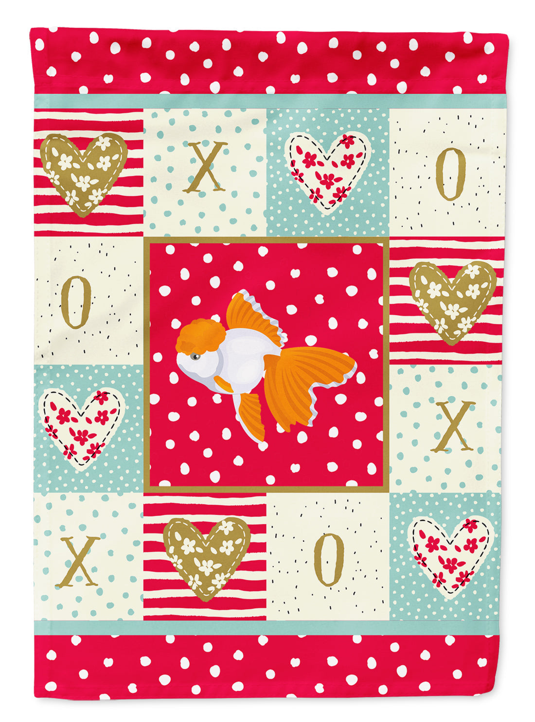 Oranda Red Cap Goldfish Love House Flag 28x40 Porch Sleeve Pole Decorative Outside Yard Banner Artwork Wall Hanging, Polyester