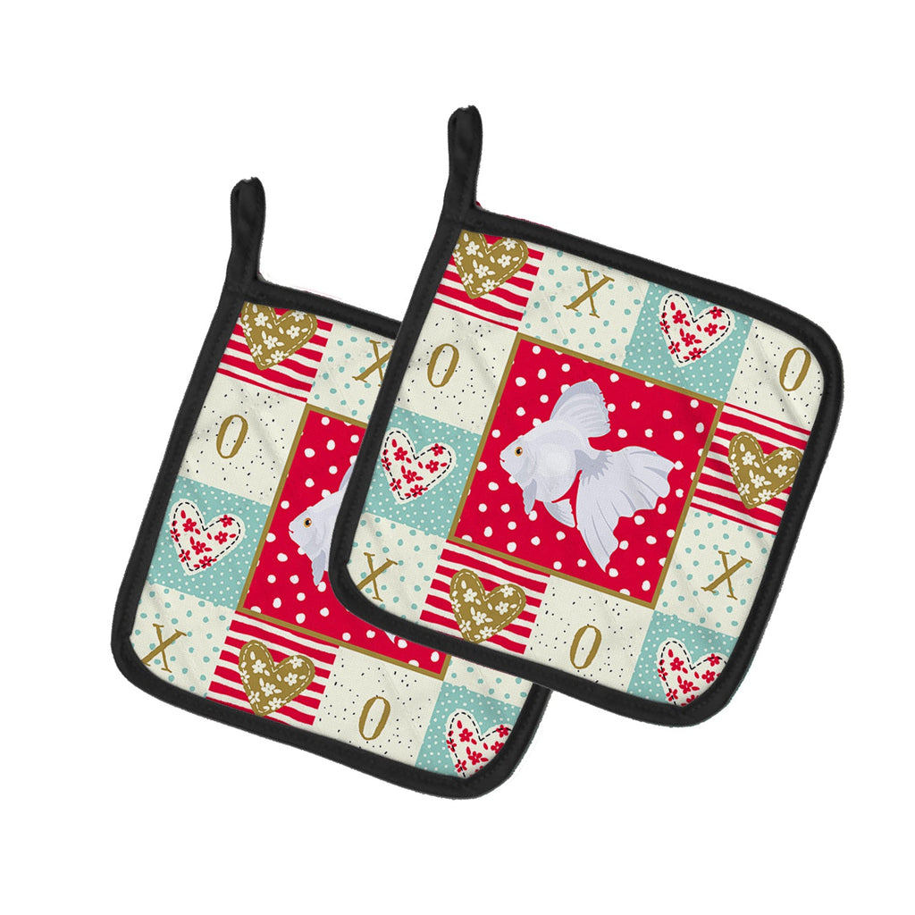 Ryukin Goldfish Love Pot Holder Set of 2 Heat Resistant Quilted Hot Pads 7.5 x 7.5 Inch, Insulated Kitchen Trivets for Cooking & Baking