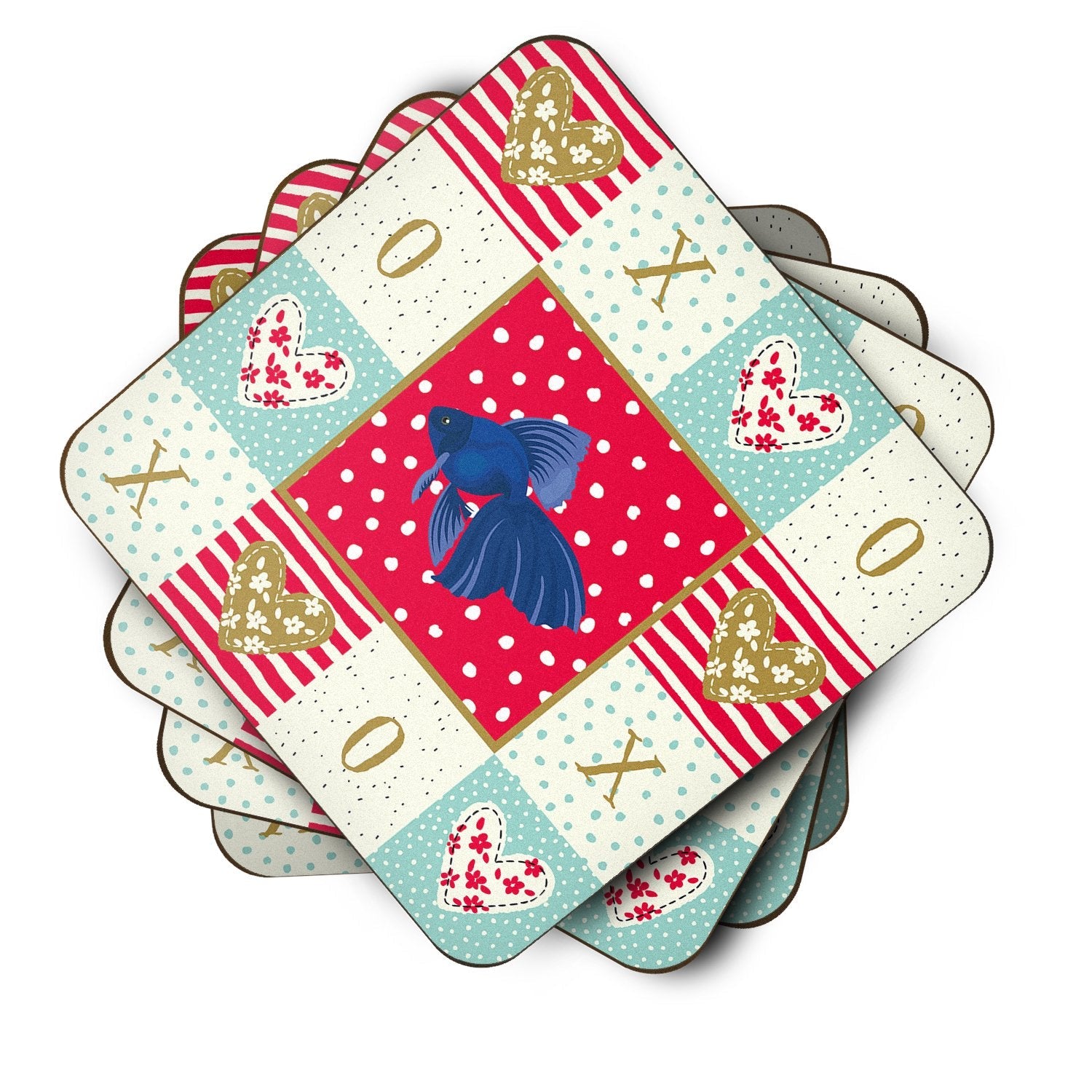 Veiltail Goldfish Love Foam Coasters Set of 4 Cup Coasters for Indoor Outdoor, Tabletop Protection, Anti Slip, Mouse pad Material