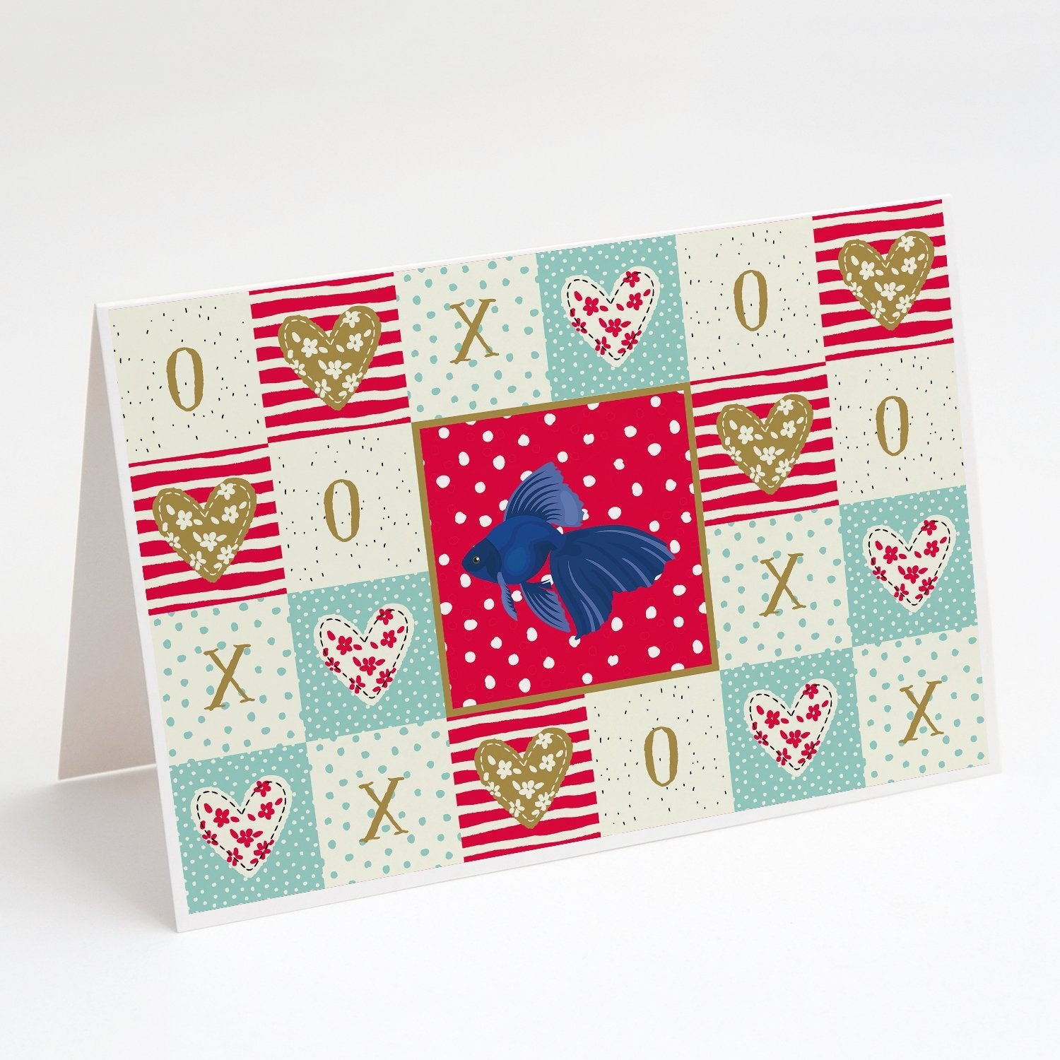 Veiltail Goldfish Love Greeting Cards Pack of 8 Blank Cards with Envelopes Whimsical A7 Size 5x7