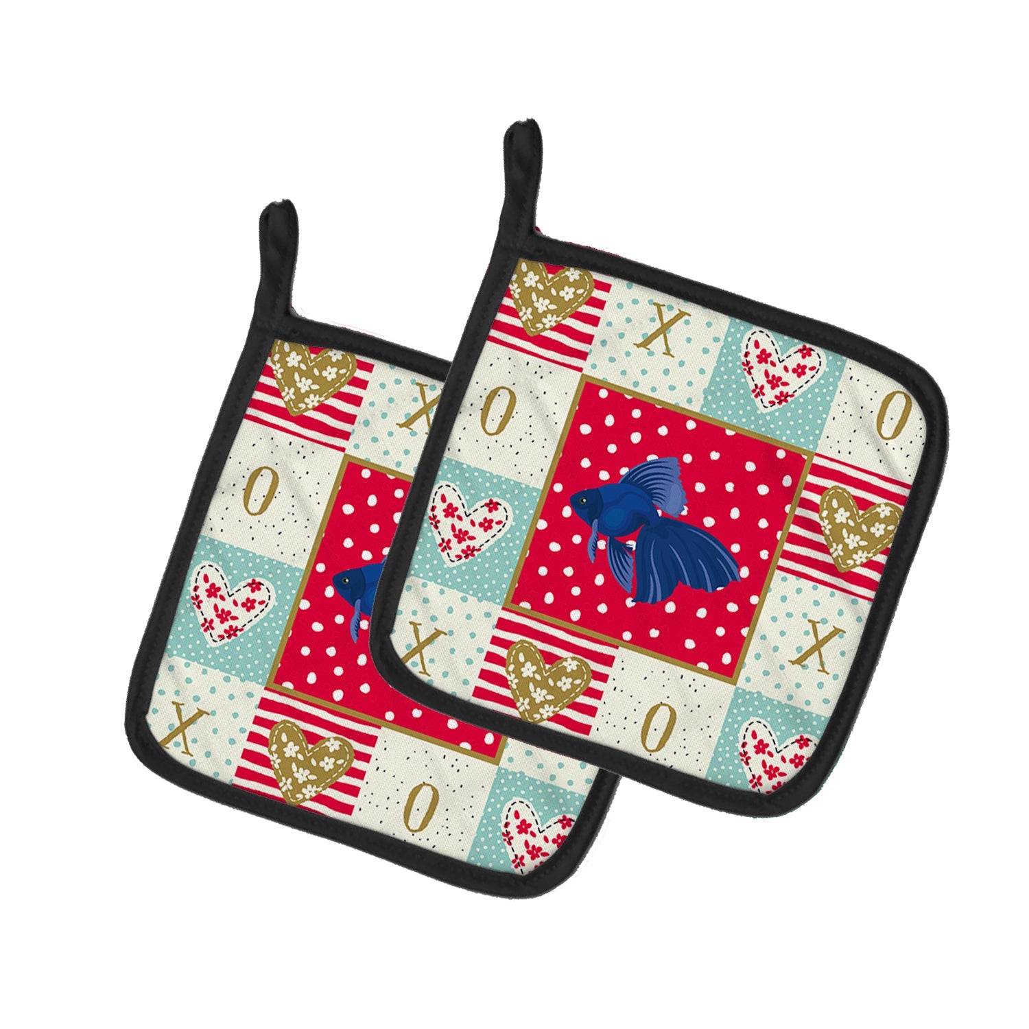 Veiltail Goldfish Love Pot Holder Set of 2 Heat Resistant Quilted Hot Pads 7.5 x 7.5 Inch, Insulated Kitchen Trivets for Cooking & Baking