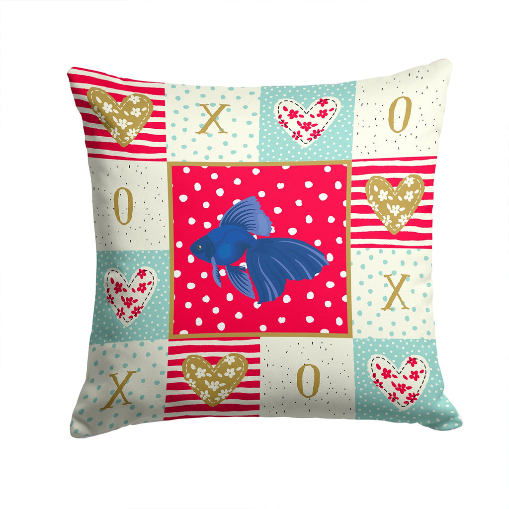 Veiltail Goldfish Love Decorative Throw Pillow 14x14 Indoor Outdoor Accent Cushion, Fabric Cover with Insert for Sofa, Bed, Porch & Living Room