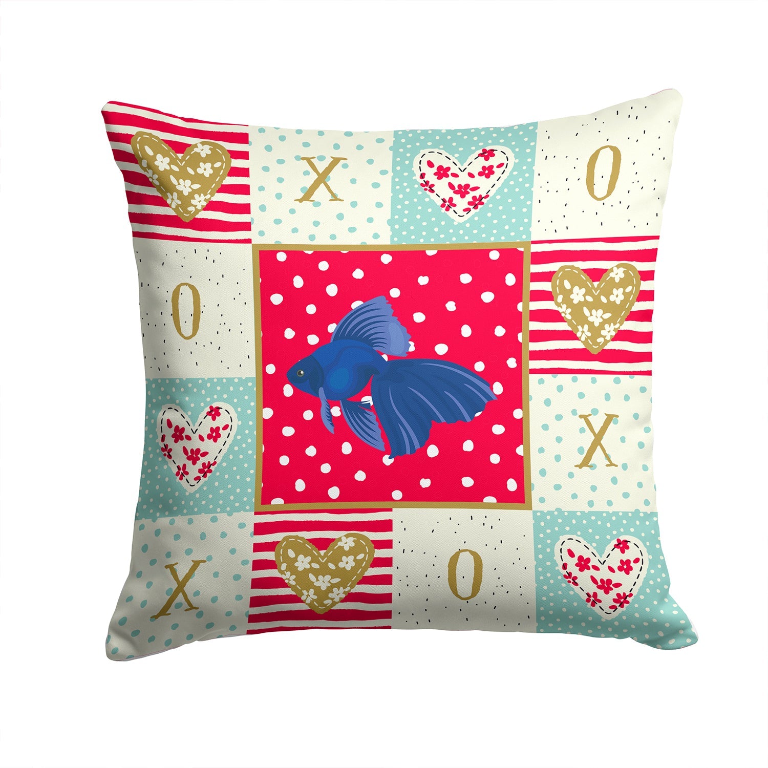 Veiltail Goldfish Love Decorative Throw Pillow 14x14 Indoor Outdoor Accent Cushion, Fabric Cover with Insert for Sofa, Bed, Porch & Living Room