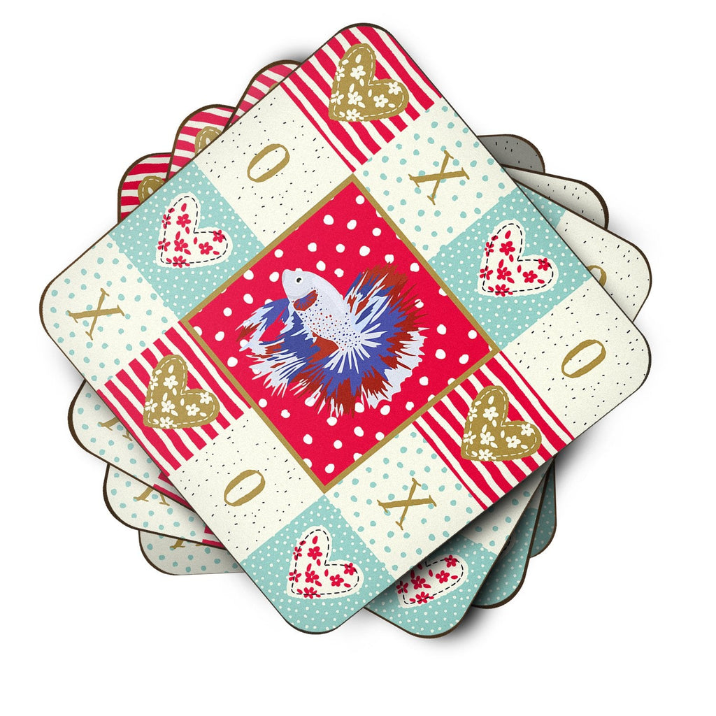 Comb Tail Betta Love Foam Coasters Set of 4 Cup Coasters for Indoor Outdoor, Tabletop Protection, Anti Slip, Mouse pad Material