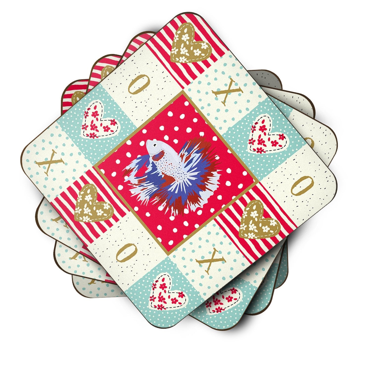 Comb Tail Betta Love Foam Coasters Set of 4 Cup Coasters for Indoor Outdoor, Tabletop Protection, Anti Slip, Mouse pad Material