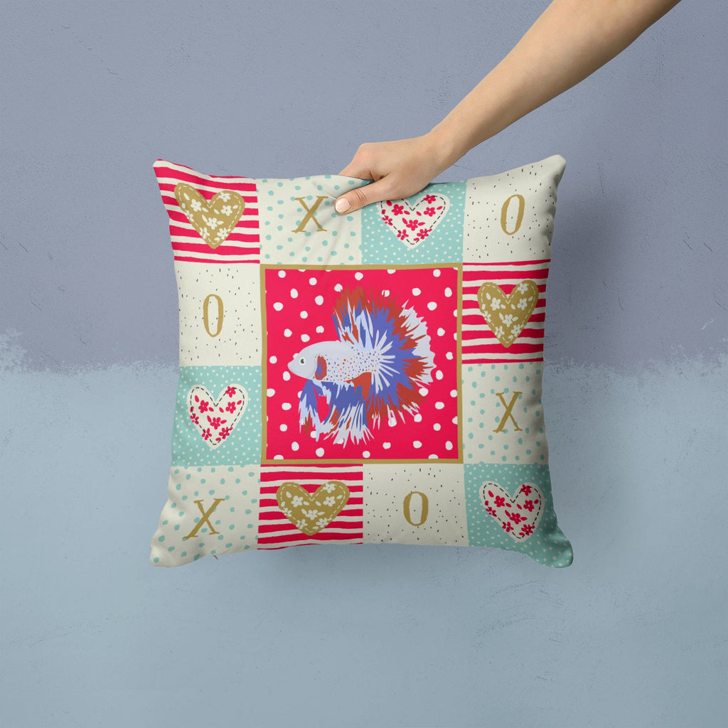 Comb Tail Betta Love Decorative Throw Pillow 14x14 Indoor Outdoor Accent Cushion, Fabric Cover with Insert for Sofa, Bed, Porch & Living Room